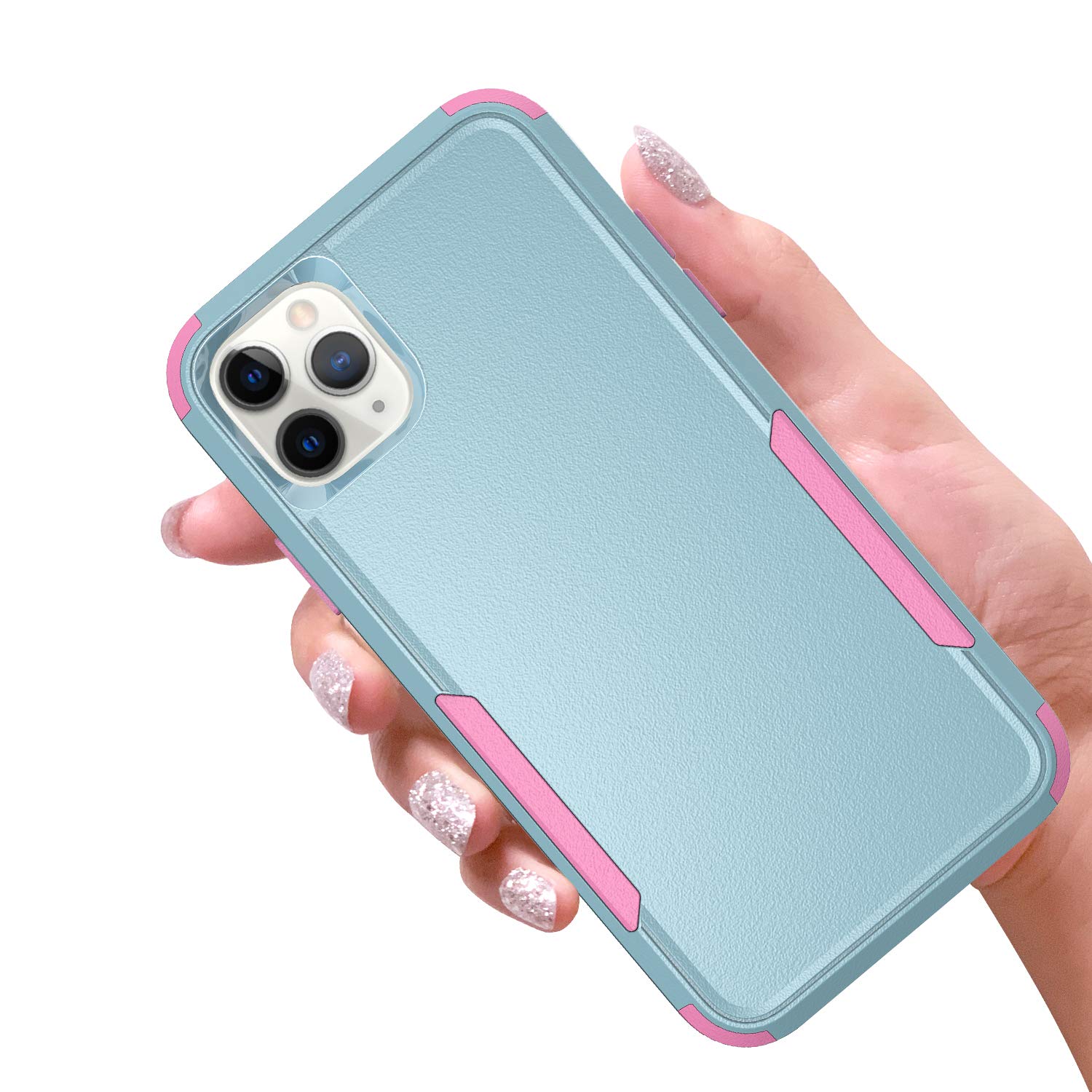 Shockproof Heavy Duty Armor Case for iPhone 12 Pro Max - 3 Layer Protective Rugged Cover, Cute Teal & Pink Design for Women | Perfect for Outdoor Adventures, Work & Everyday Protection