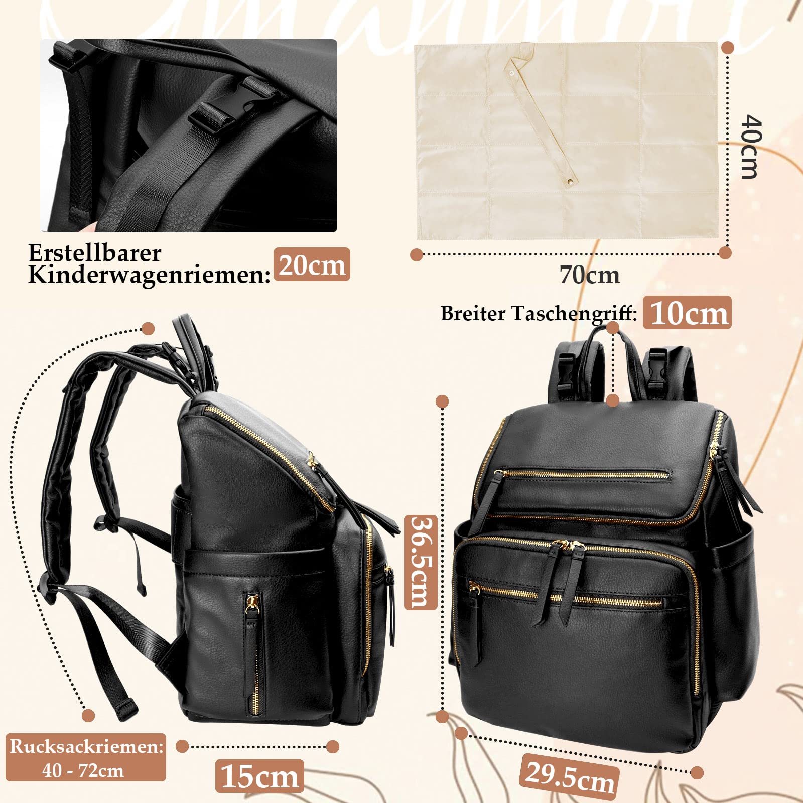 MISS FONG Multifunctional Baby Changing Backpack - Premium Leather Diaper Bag with 19 Pockets, Organizer, Changing Mat & Stroller Hook - Perfect for Travel, Outings & Parenting On-The-Go