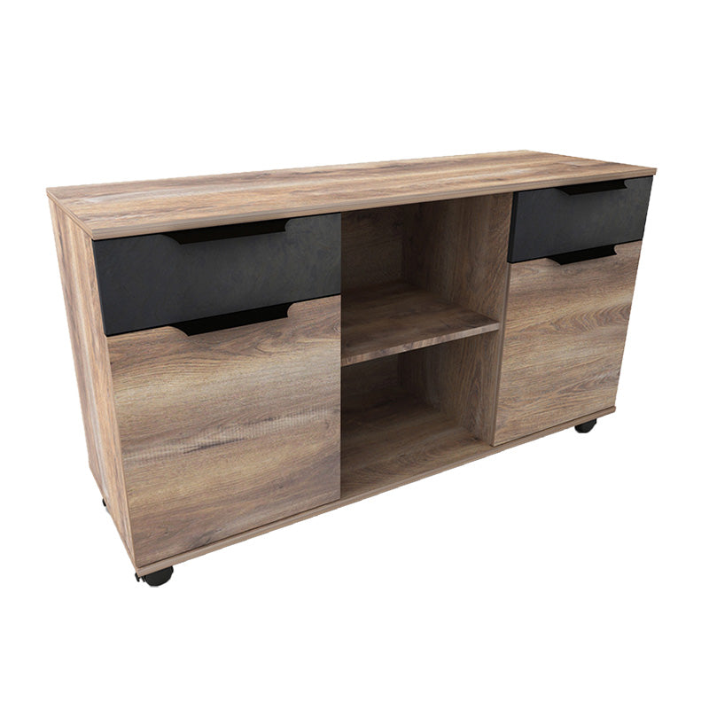 AFTAN 120cm Modern Credenza with Warm Oak Finish & Black Accents - Perfect for Living Room, Dining Room, or Home Office Storage