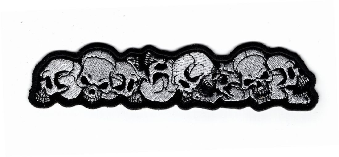 Skull Pile Embroidered Iron On Sew On MC Patch 10.0 x 1.25 Inches for Biker Jackets, Vests, and DIY Clothing Customization - Perfect for Motorcycle Clubs, Punk Fashion, and Costume Design