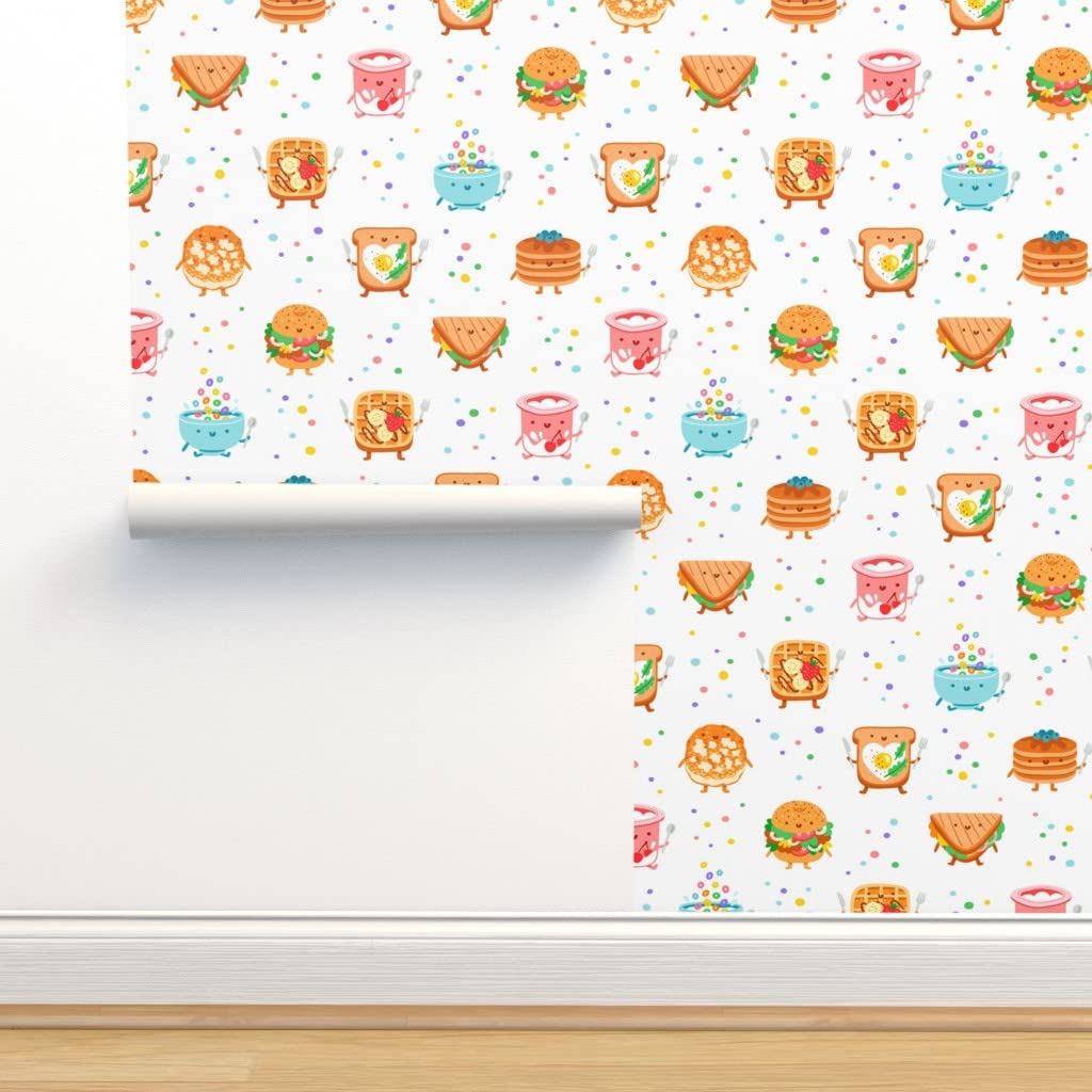 Removable Wallpaper Swatch - Best Breakfast Food Pattern Cartoon Print Kids Fun Waffle Custom Pre-Pasted Wallpaper by Spoonflower | Perfect for Nursery, Playroom & Kids Bedroom Decor