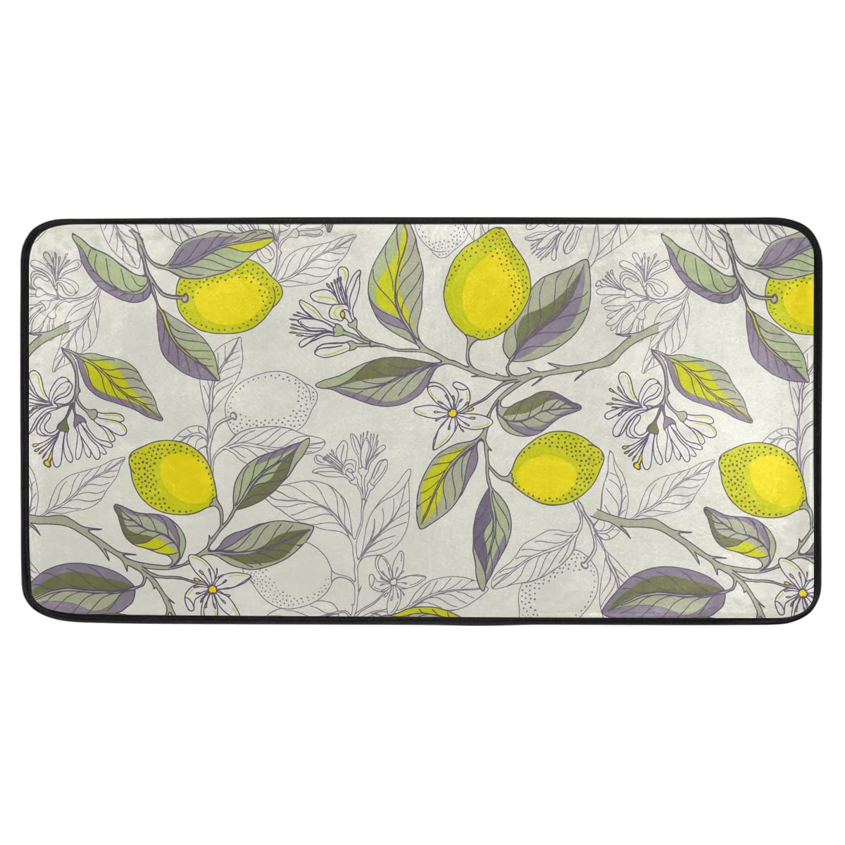 Non-Slip Lemon Branches Kitchen Rug - Yellow Fruit Print Floor Mat for Bathroom, Entryway, Bedroom & Living Room - 39