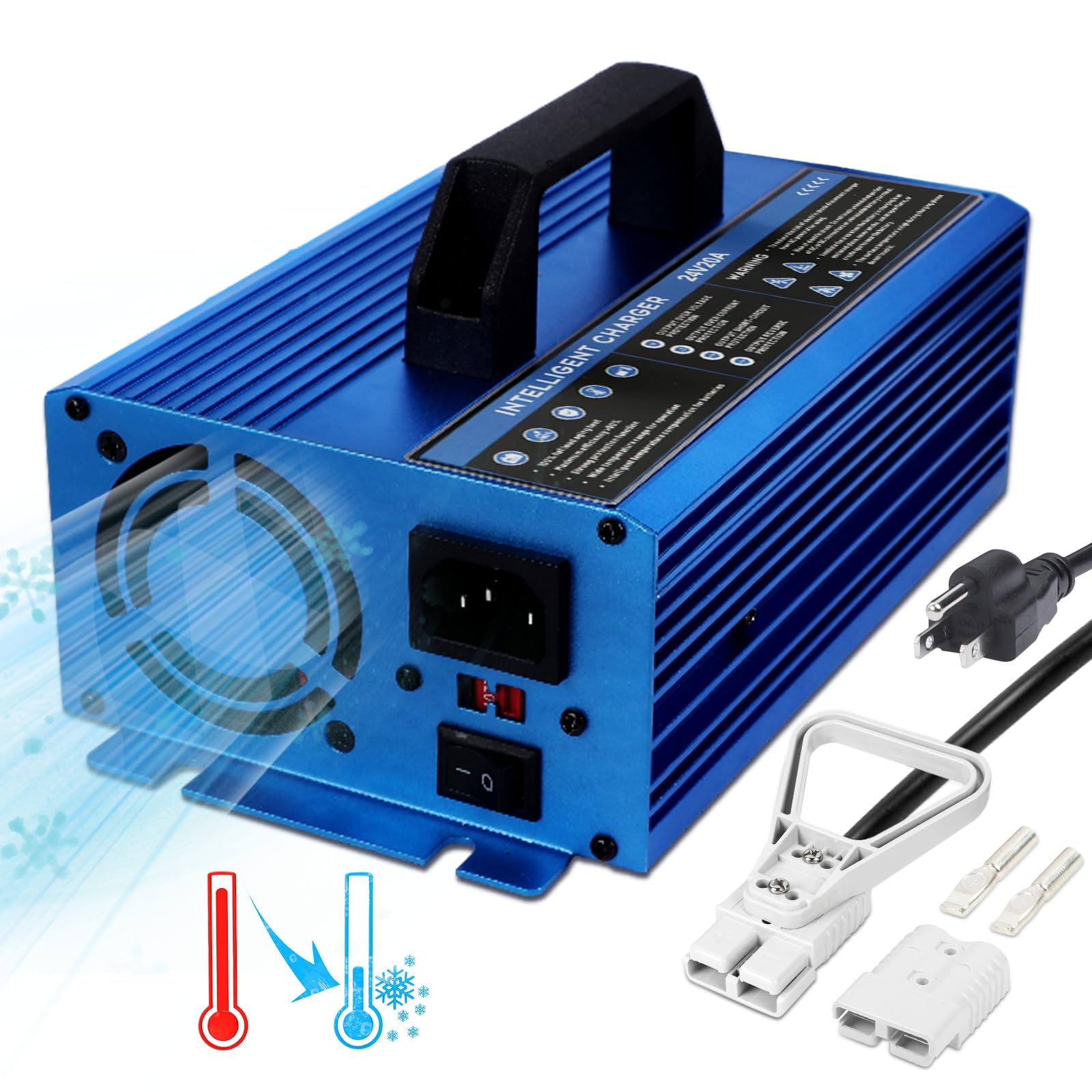 24V 20A Smart Forklift Battery Charger - Fully Automatic LCD Charger for 100AH-200AH Lead-Acid Batteries with Cooling Fan & 7 Protections - Perfect for Warehouses, Logistics & Industrial Equipment Charging