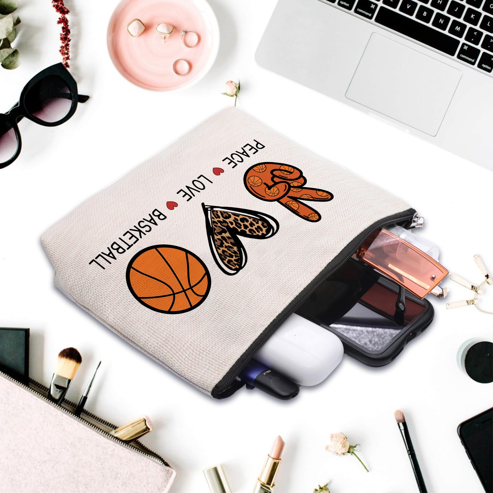 Basketball Themed Makeup Bag for Women - Perfect Cosmetic Pouch Gift for Basketball Players, Fans & Friends - Travel Makeup Organizer for Team Sports Enthusiasts | Ideal for Gym, Travel & Game Day Essentials