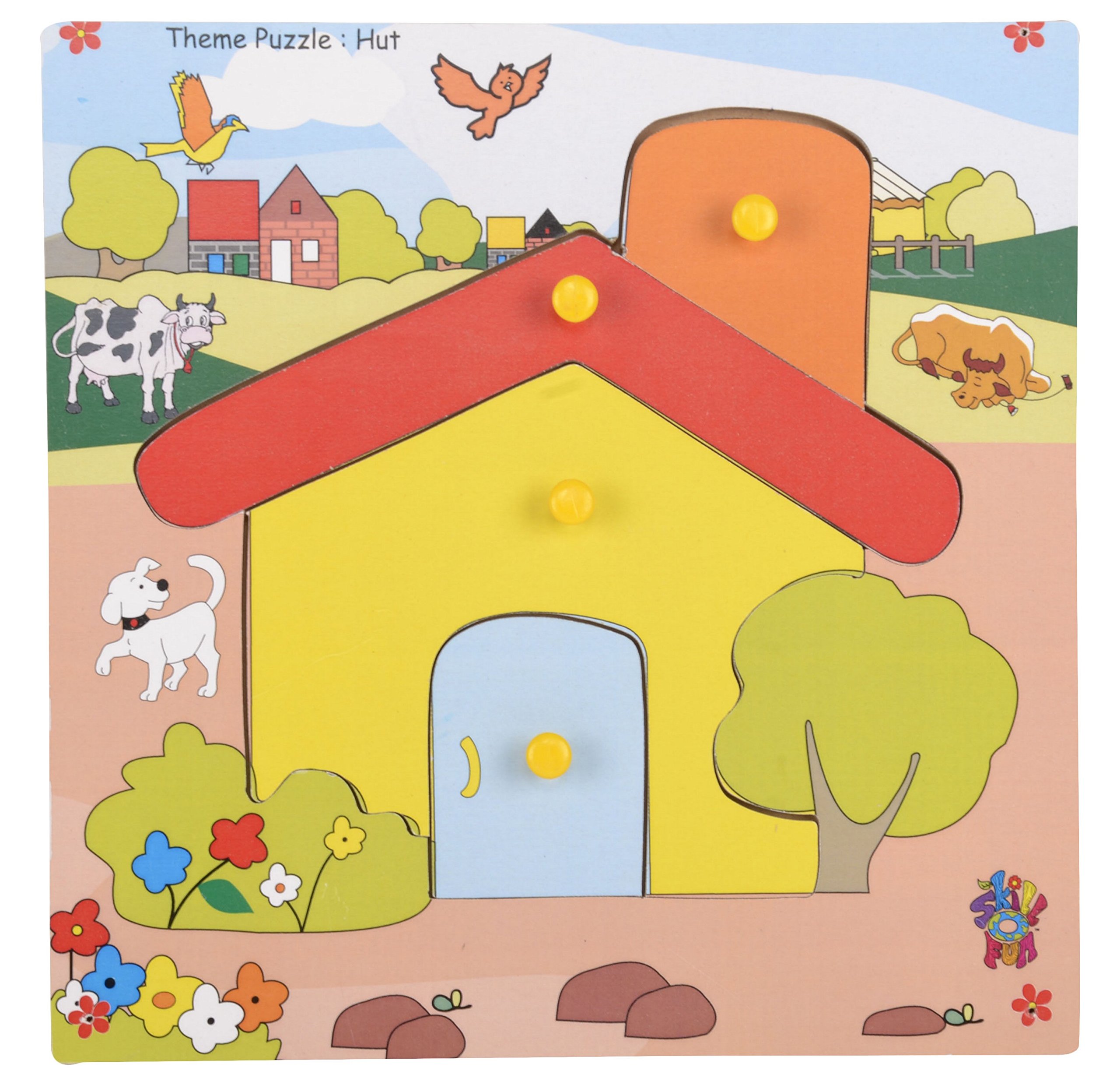 Skillofun TPS-21 Wooden Theme Puzzle with Knobs - Multi Color Educational Toy for Kids, Perfect for Early Learning & Montessori Classrooms