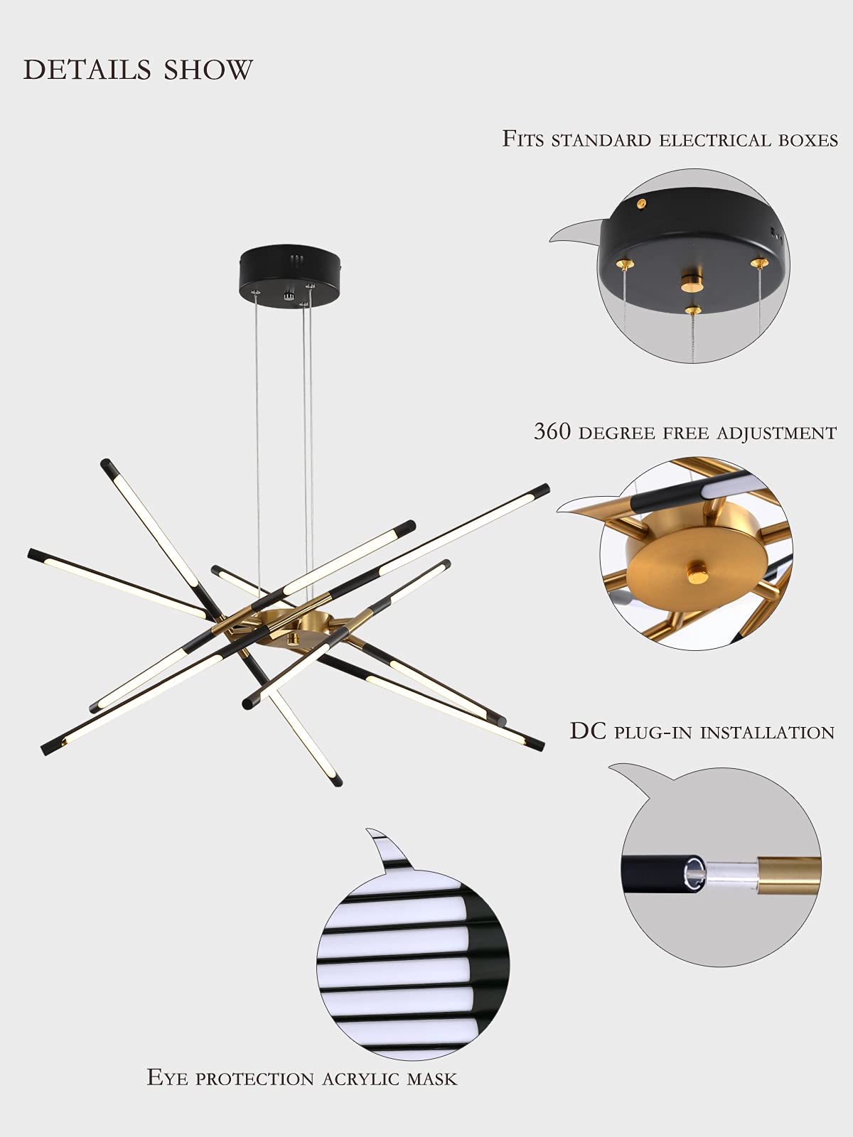 Modern Sputnik Chandelier - 12 Head LED Ceiling Light Fixture, Easy to Install Embedded Pendant Lighting for Dining Room, Kitchen, Bedroom & Living Room - Energy Efficient & Stylish Home Decor