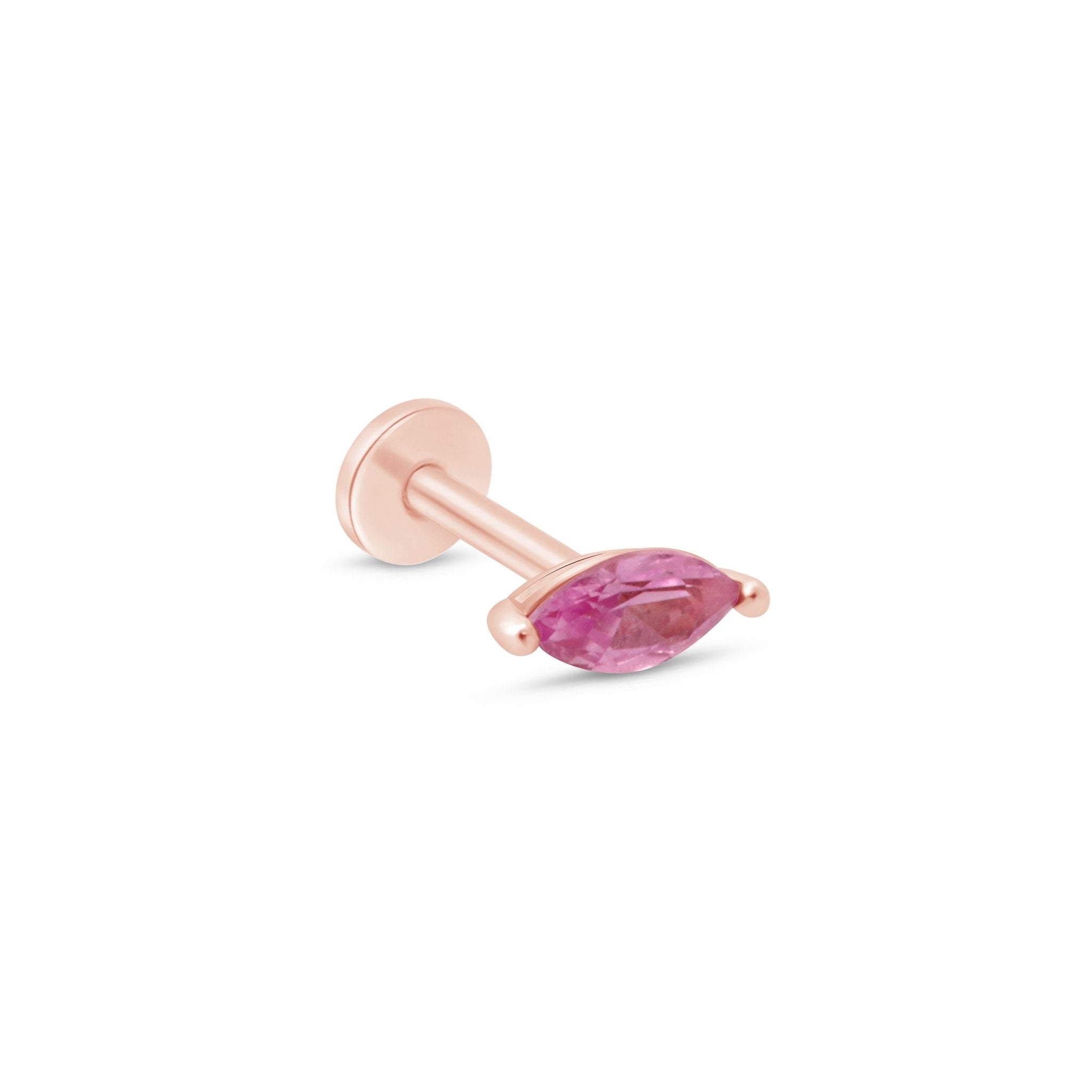 14k Rose Gold Marquise Pink Tourmaline Stud Earrings - Dainty Flat Back Earrings for Women, Perfect for Everyday Wear & Special Occasions