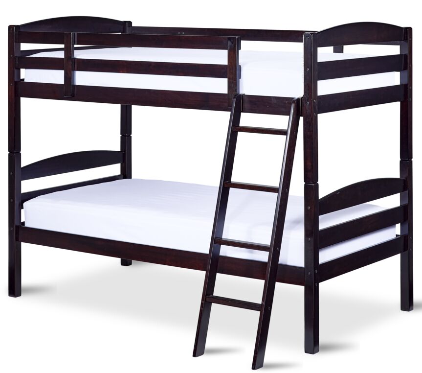 Charlie Bunk Bed with Ladder - Dark Chocolate Finish - Space Saving Kids Bedroom Furniture for Siblings or Sleepovers