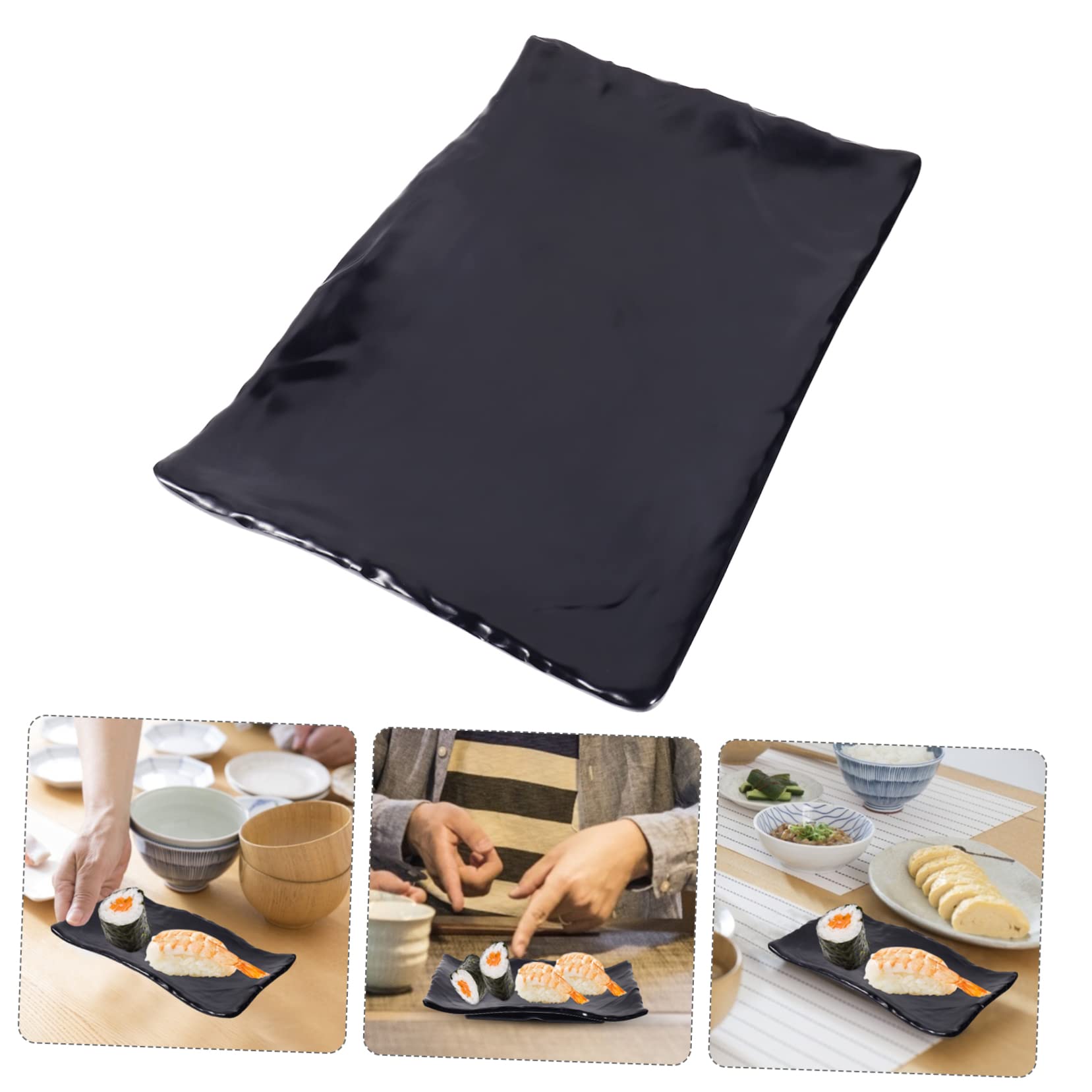 VALICLUD 12-Piece Black Ceramic Sushi Plates Set - Japanese Restaurant Style Sushi Serving Boat Tray, Melamine Party Appetizer & Dessert Dishes - Perfect for Sushi Night, Asian Dining, and Elegant Dinner Parties