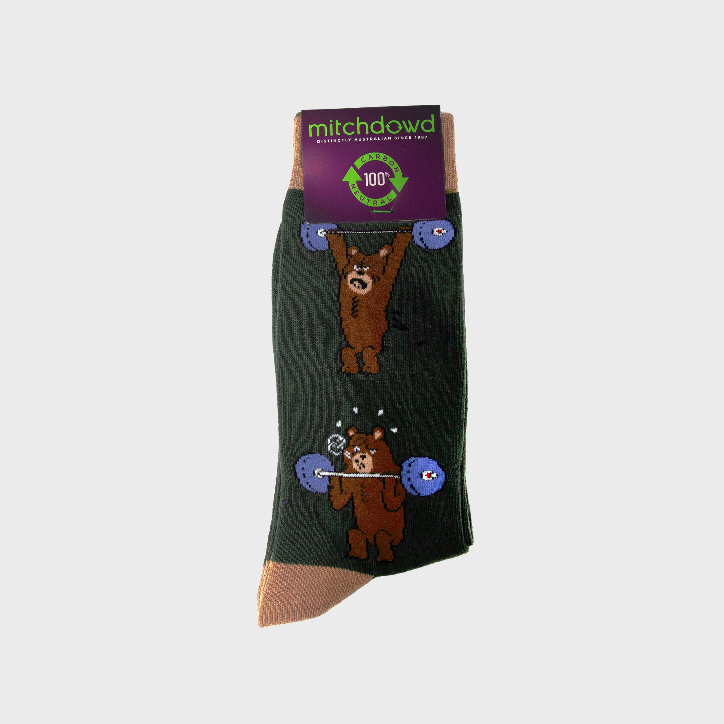 Men's Bear Pump Cotton Crew Socks - Comfortable Green Casual Socks for Everyday Wear, Hiking & Outdoor Activities