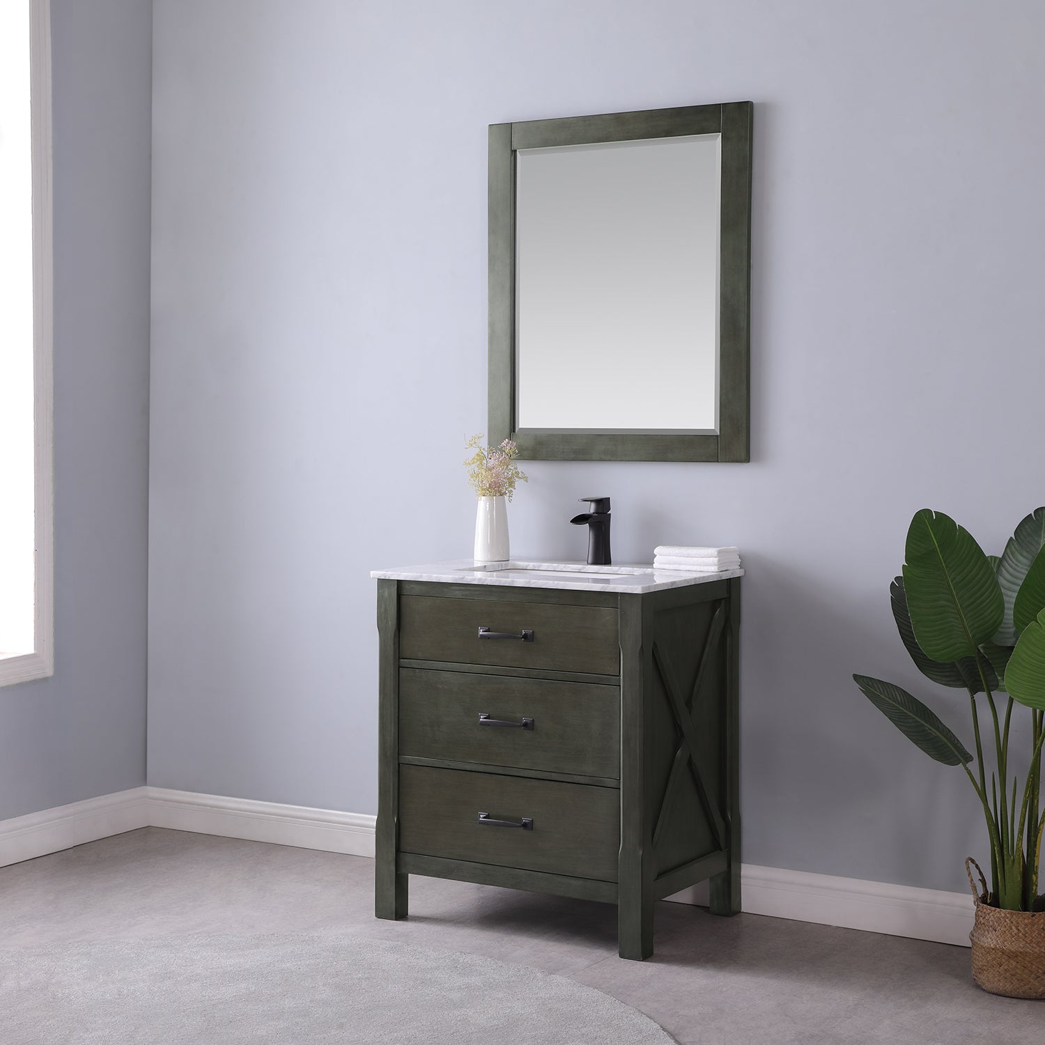 Maribella 30-Inch Single Bathroom Vanity Set with Carrara White Marble Countertop - Modern Sink Cabinet for Small Bathrooms, Powder Rooms & Guest Baths