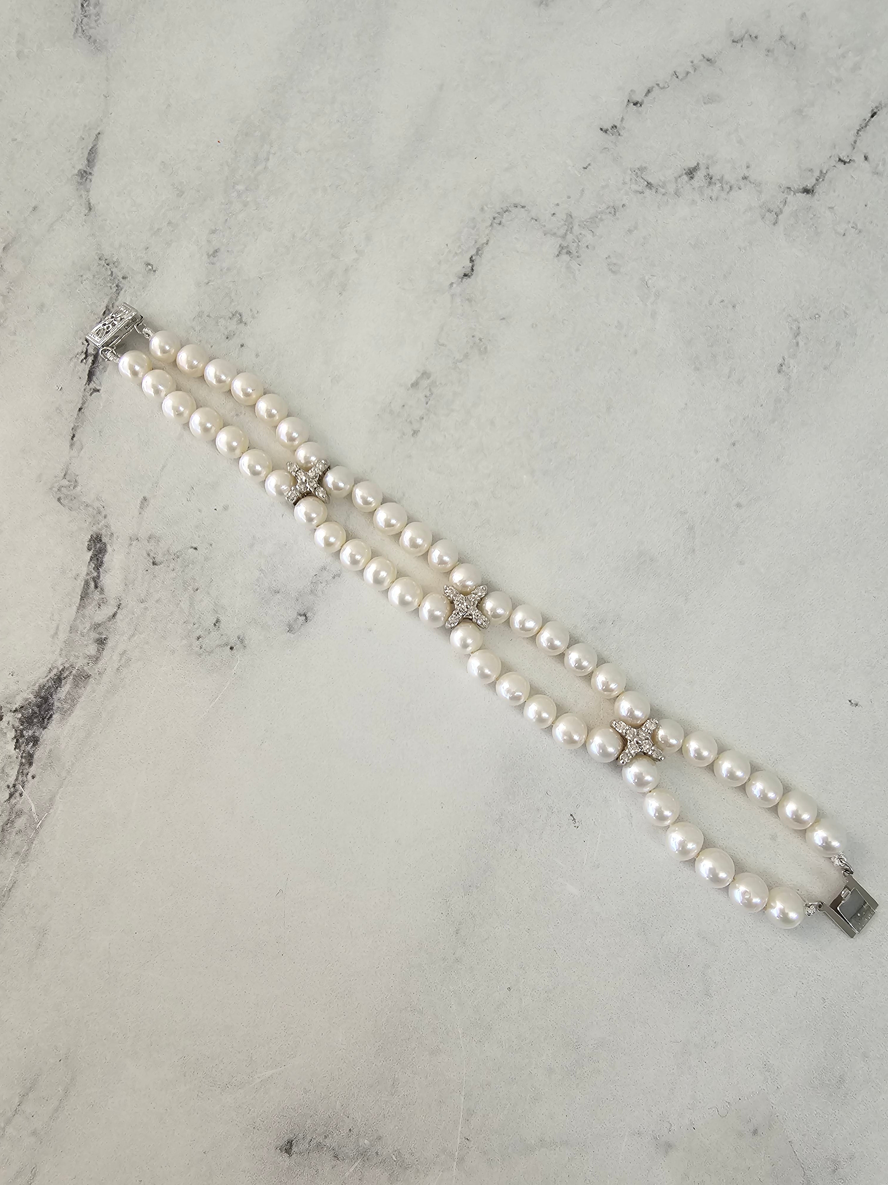 14K White Gold Pearl & Diamond Tennis Bracelet - 0.72cttw Total Weight | Elegant Jewelry for Women, Perfect Gift for Anniversary, Wedding, Birthday & Special Occasions