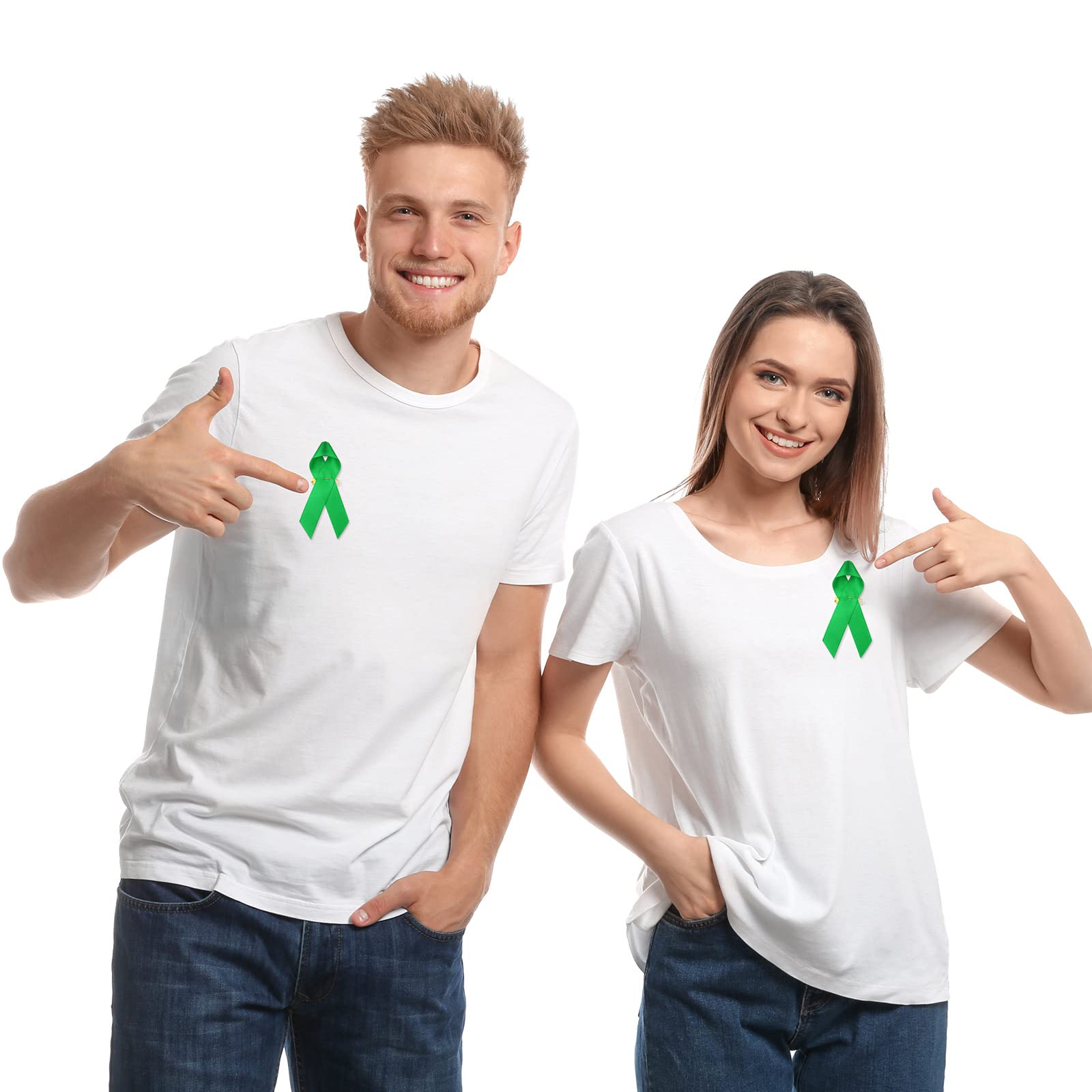 Bulk Green Satin Mental Health Awareness Ribbon Pins - 100pcs Lapel Pins with Safety Pins for Charity Events, Fundraisers & Social Causes - Perfect for Men & Women Supporting Mental Health Awareness Campaigns