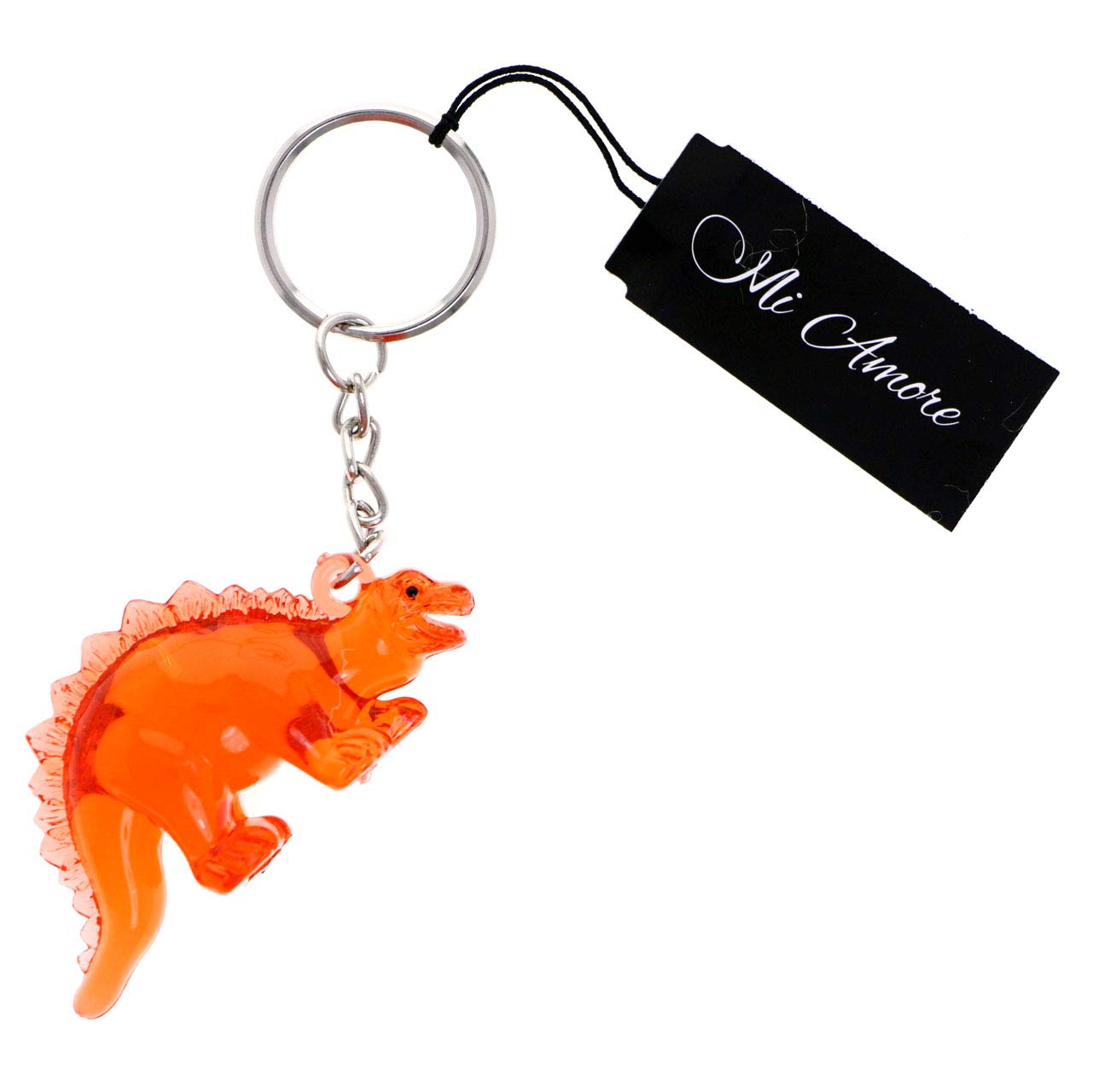 Stegosaurus Dinosaur Keychain - Split Ring Key Chain with Orange & Clear Design - Perfect for Backpacks, Gifts, and Dinosaur Lovers