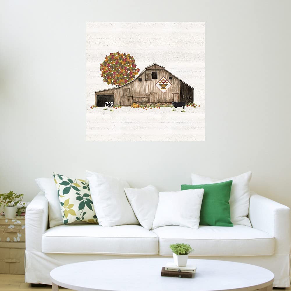 Fall Barn Quilt Canvas Wall Art by Artist Tara Reed - 22x22 Inch Ready to Hang Home Decor for Living Room, Bedroom, Bathroom, Kitchen, Office, Bar & Dining Room - Perfect for Farmhouse, Rustic & Country Style Interiors