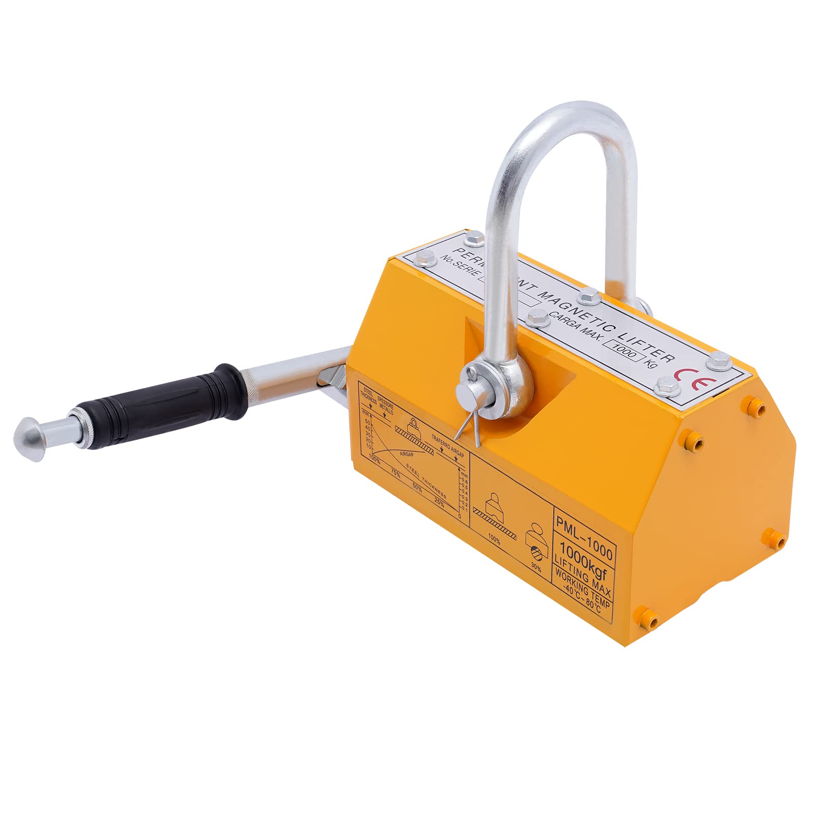 2200lb (1000kg) Heavy Duty Magnetic Lifter - Permanent Steel Lifting Magnet with Handle for Shop Crane & Hoist - Perfect for Metal Scrap Handling, Construction Sites & Industrial Material Lifting