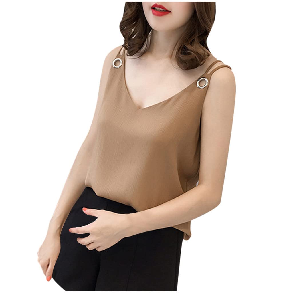 Women's Brown Casual Vest - V-Neck Sleeveless Camisole Tank Top with Graphic Print | Perfect for Workout, Layering & Everyday Wear