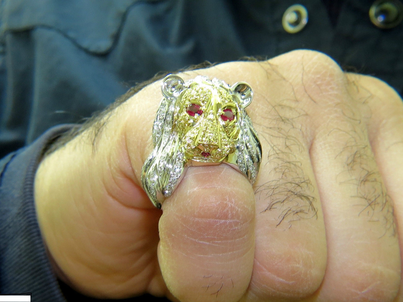 18K Italy Unisex 3.40CT Diamond & Ruby Lioness Ring - Luxury Statement Jewelry for Women & Men - Perfect for Weddings, Anniversaries & Special Occasions