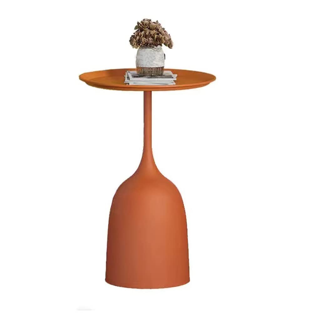 Round Metal End Table with Removable Tray - Waterproof Small Coffee Table & Sofa Side Table for Living Room, Bedroom, Balcony, Patio & Office - Orange - Perfect for Coffee, Books & Decor