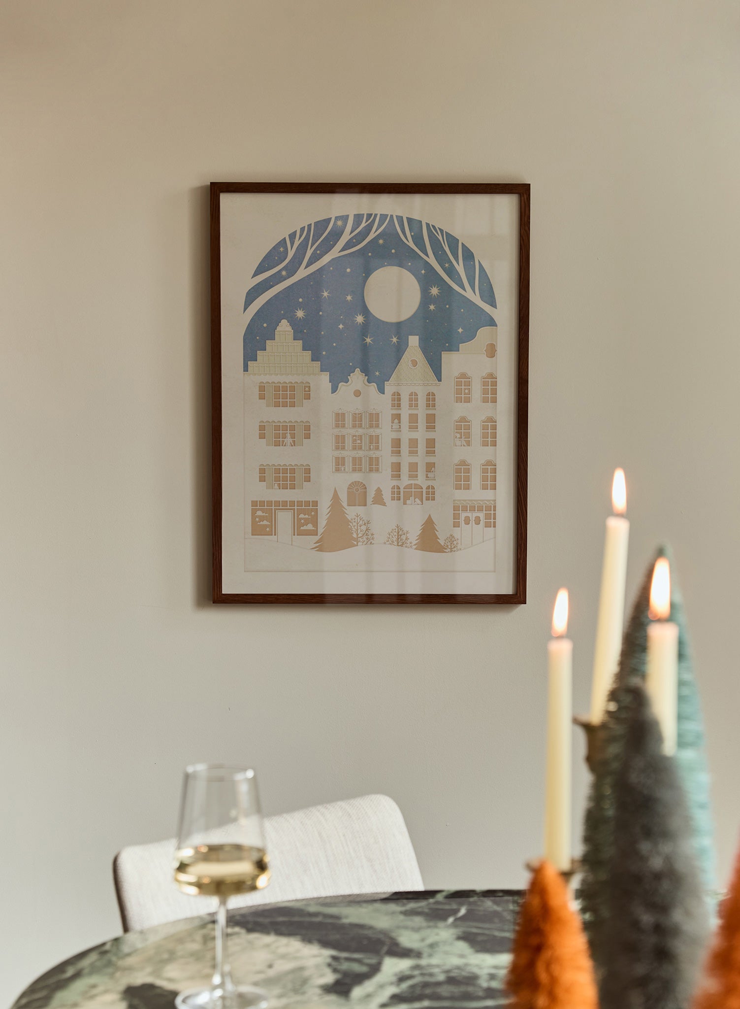Papercut Winter in the City Art Print - Handmade Scandinavian Style Wall Decor for Living Room, Bedroom & Office - Perfect for Christmas & Winter Home Decoration