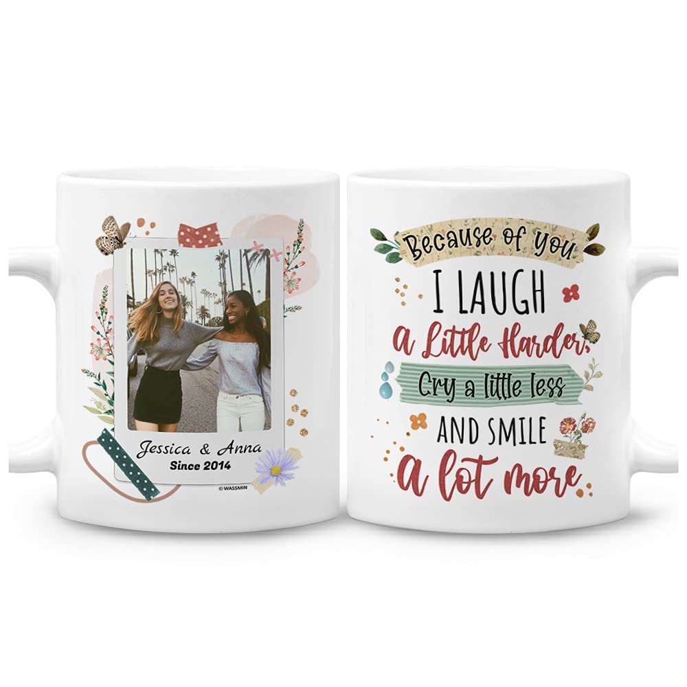 Personalized Best Friends Coffee Mug - Custom Photo & Name - Because of You Ceramic Cup - Birthday, Christmas Gift for Women, Bestie, BFF, Sister - Perfect for Coffee, Tea & Hot Drinks at Home or Office