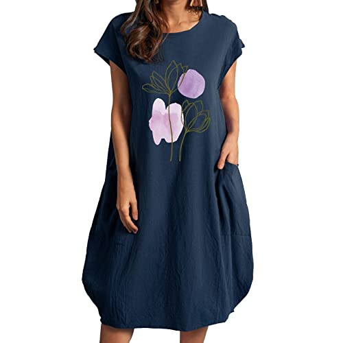 Mommy and Me Matching Dresses - Women's Purple Floral Print Loose Fit Short Sleeve Summer Dress with Round Neck | Mother Daughter Outfits for Family Photos, Beach Vacations & Special Occasions