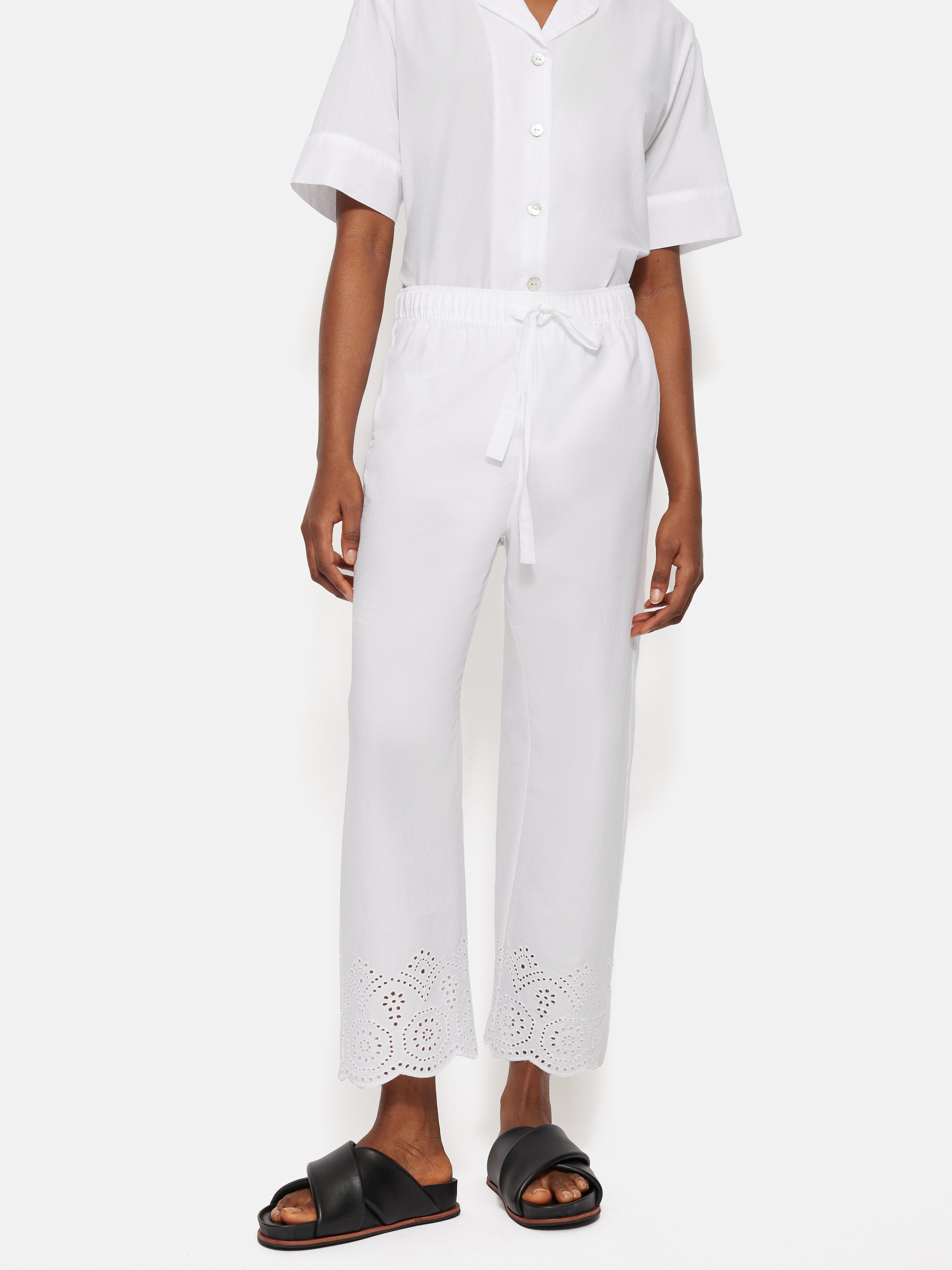 Broderie Anglaise Cropped Pajama Pants | White Cotton Sleepwear for Women | Perfect for Summer Nights & Lounge Wear