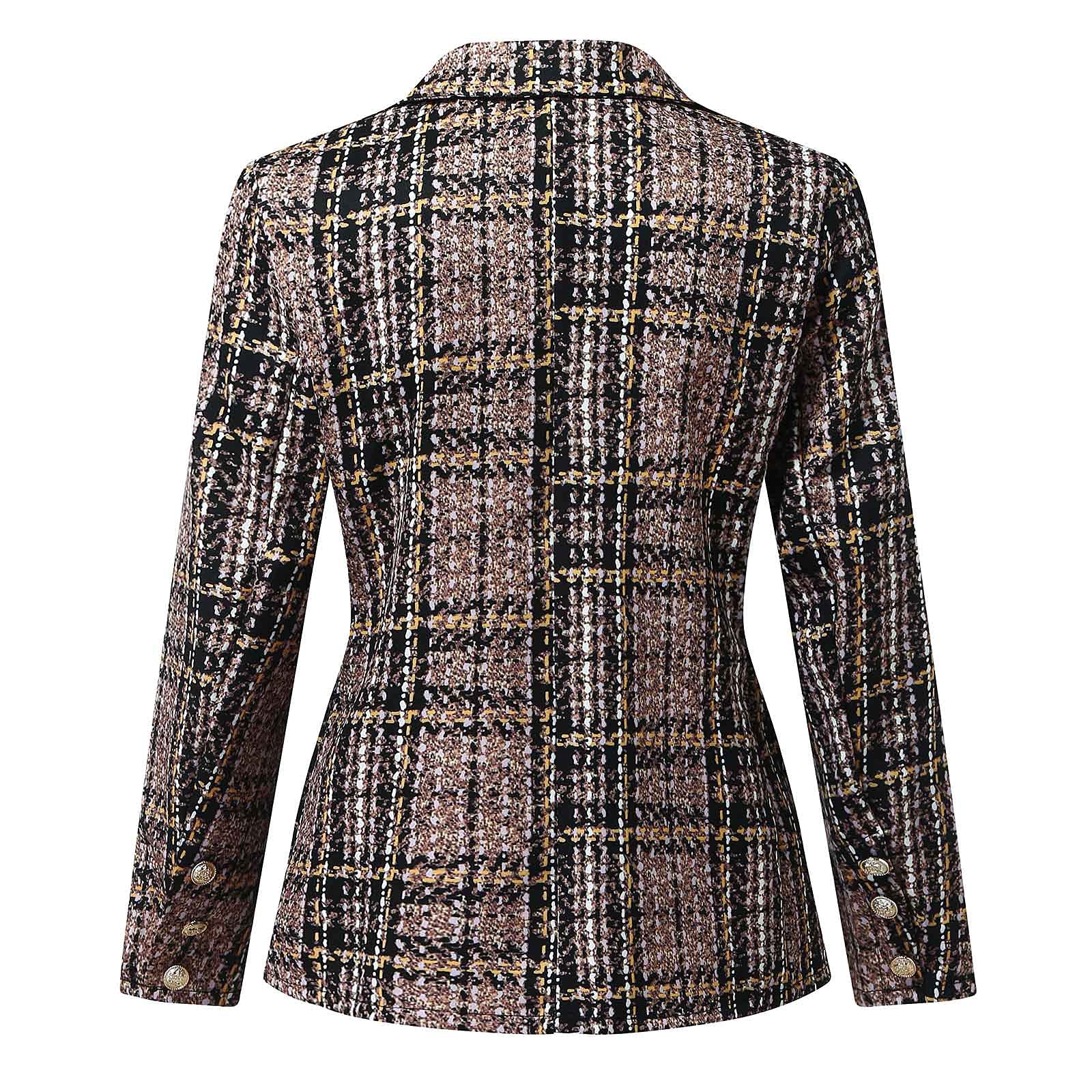 Women's Plaid Blazer - Double Breasted Office Jacket for Work & Winter
