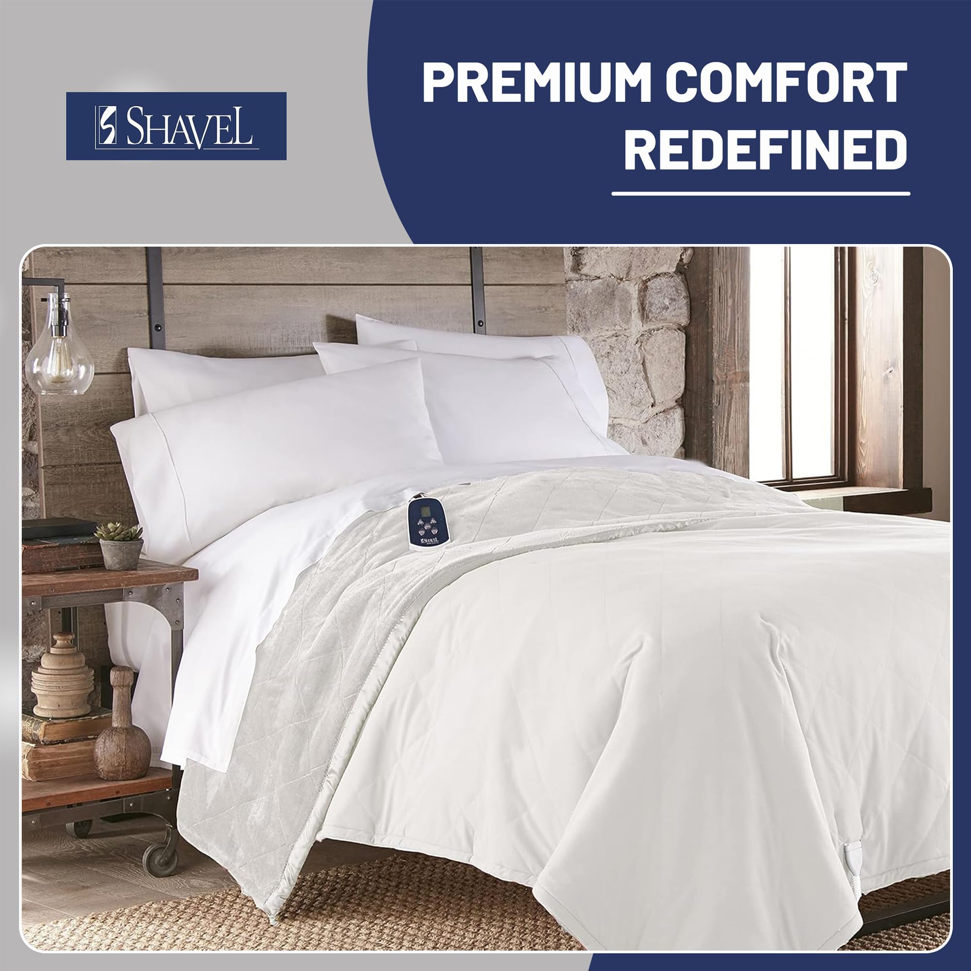 Thermee Micro Flannel Ultra Velvet Heated Blanket - King Size Electric Blanket with 10 Heat Settings, Programmable Timer & Machine Washable - Ultra Soft Warming Throw for Bed, Couch & Office Use - Cream