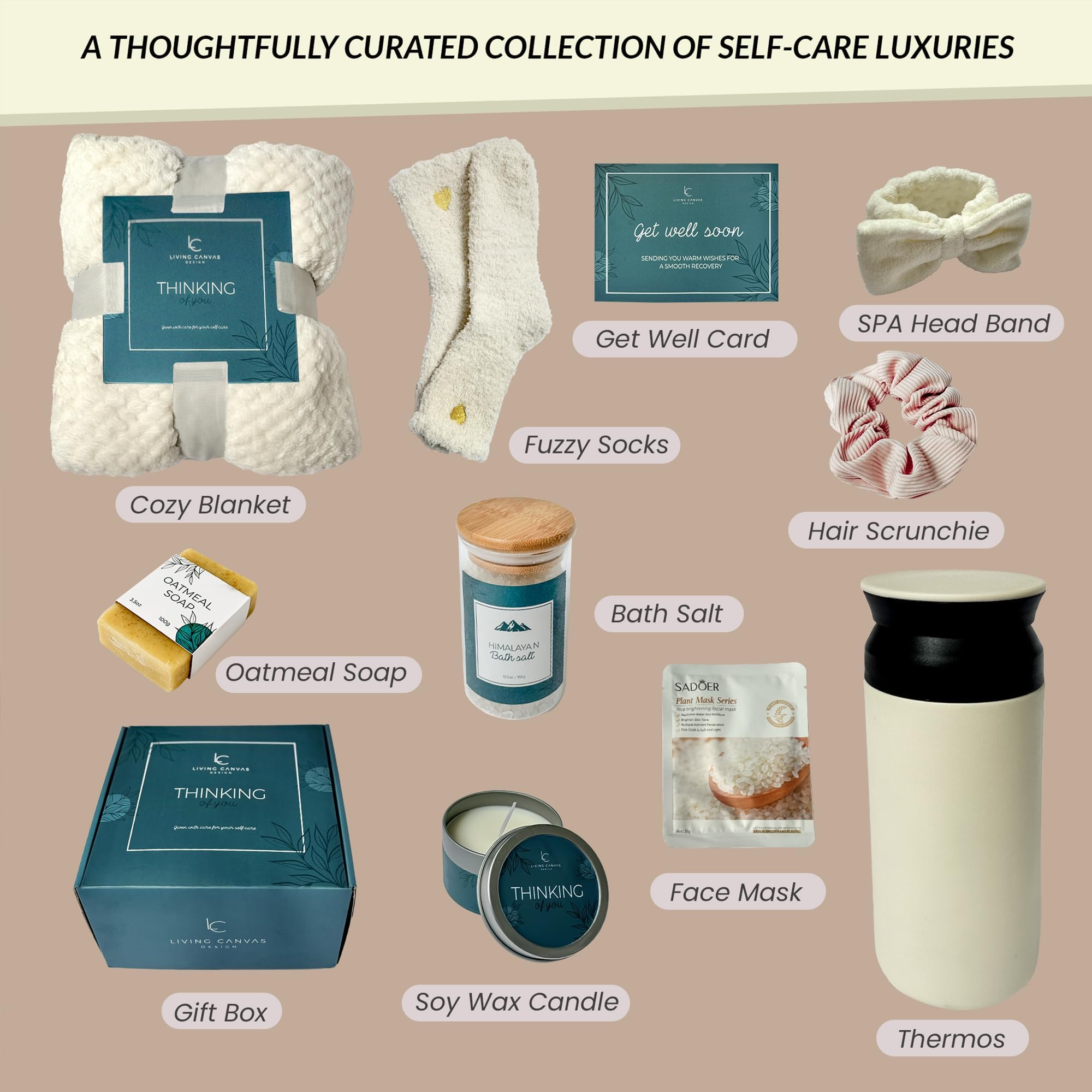11-Piece Self Care Gift Set for Women - Spa Gift Basket with Bath Salts, Oatmeal Soap, Cozy Blanket - Perfect Get Well Present for Mom, Wife, Girlfriend or Daughter - Relaxation & Encouragement Gift for Birthdays, Recovery, Mother's Day or Just Because