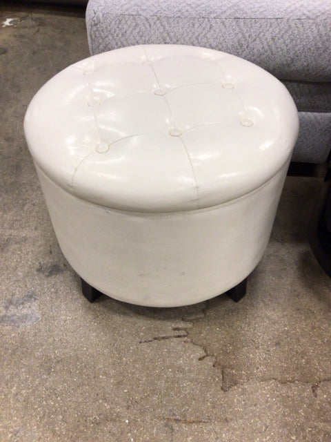 Round White Button Tufted Storage Ottoman - Versatile Footrest, Coffee Table & Hidden Storage Bench for Living Room, Bedroom & Nursery