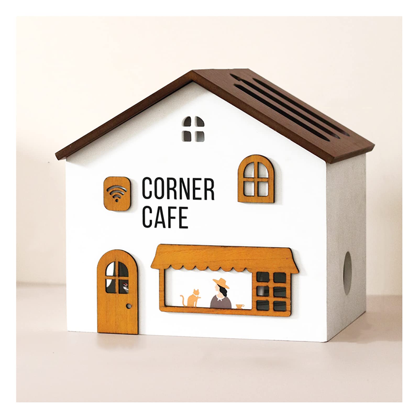 Wooden WiFi Router Storage Box with Cable Management - Decorative Wireless Router Organizer for Home & Office - Hide Power Cords & Organize Electronics - Perfect for Living Room, Bedroom or Workspace