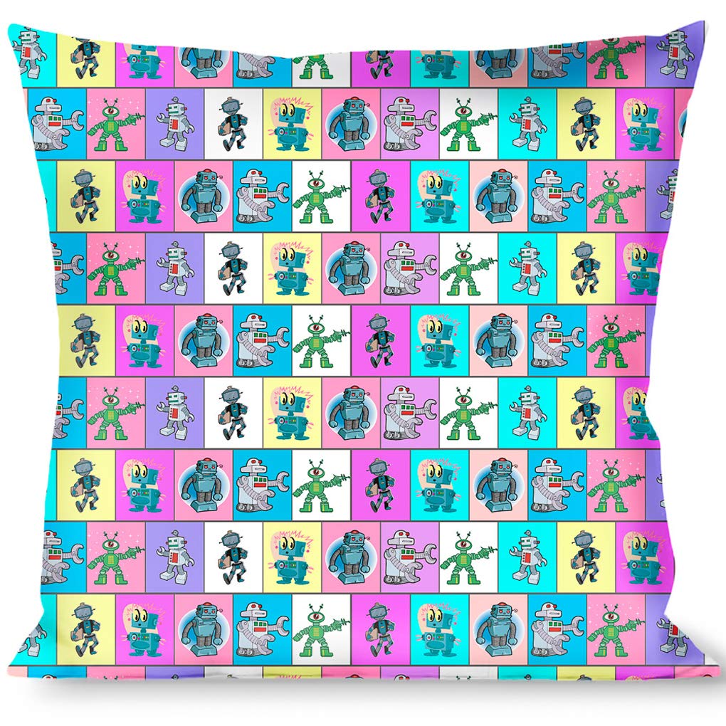 Soft Pastel Robot Block Pattern Decorative Throw Pillow - Perfect for Kids' Room, Nursery, or Playroom Decor