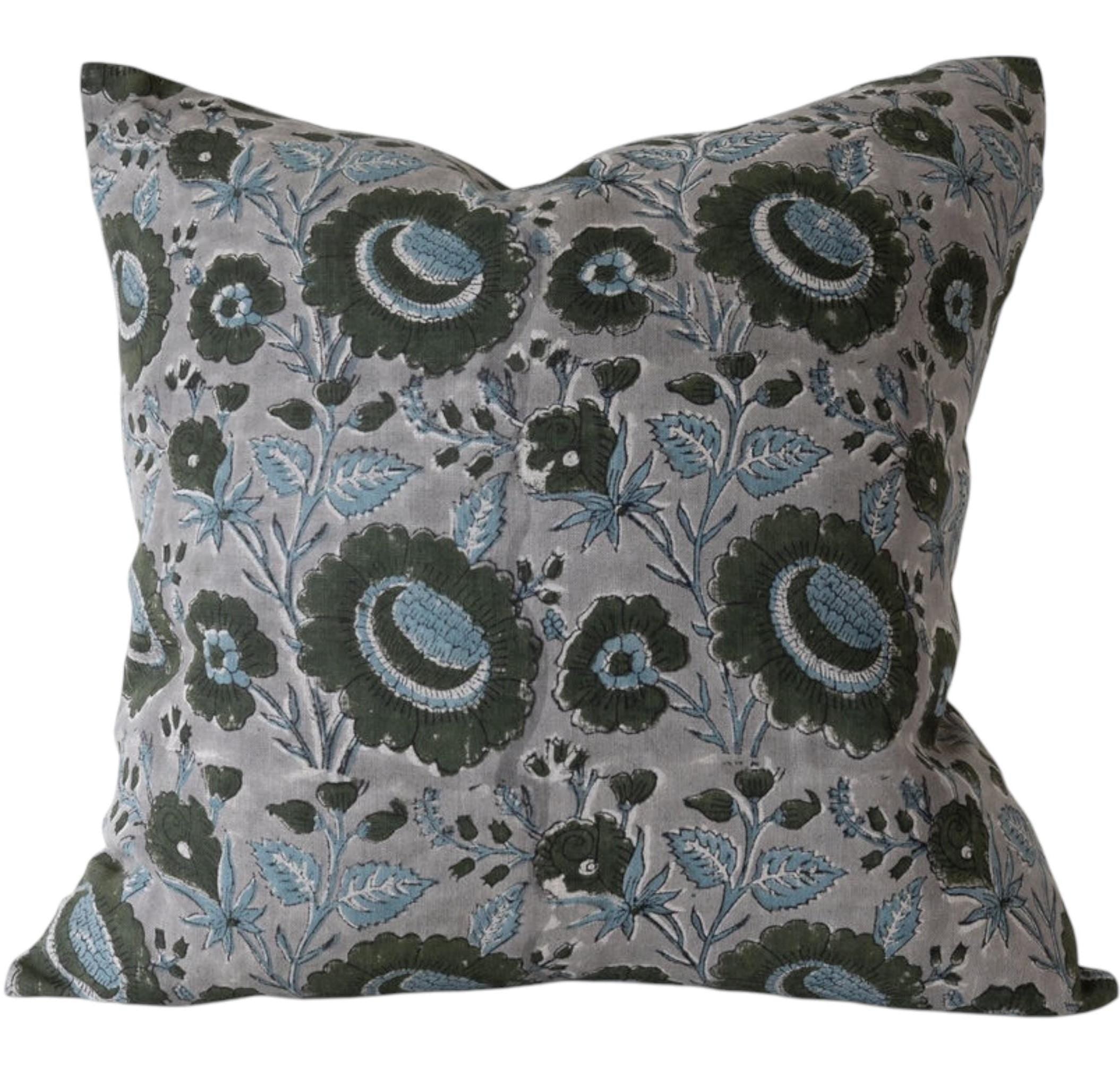 Designer Francis Block Print Floral Pillow Cover - Bohemian Home Decor for Living Room, Bedroom & Sofa