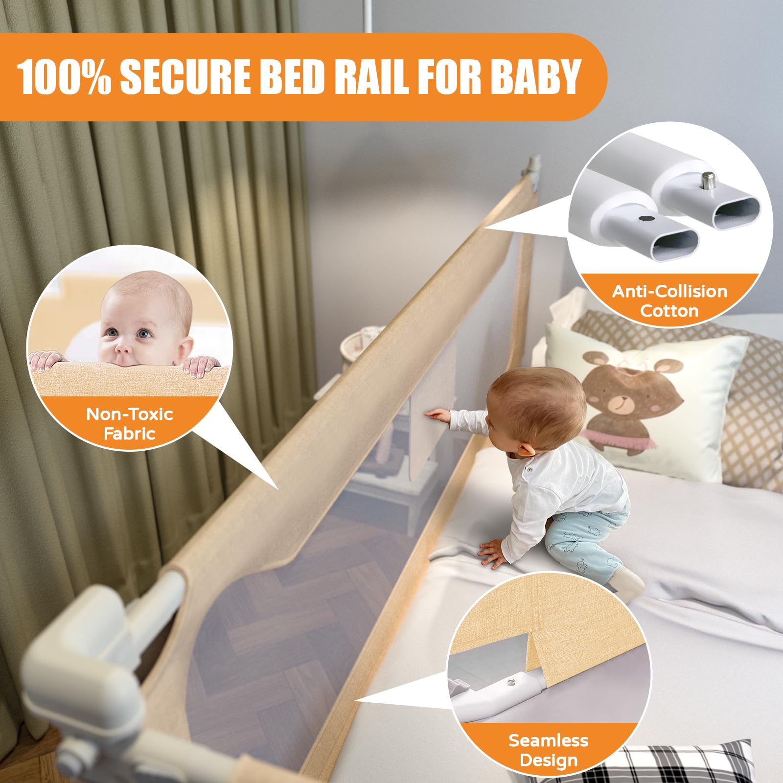 Extra Tall Toddler Bed Rails - Safety Bed Guard for Twin, Full, Queen & King Size Beds (78.74