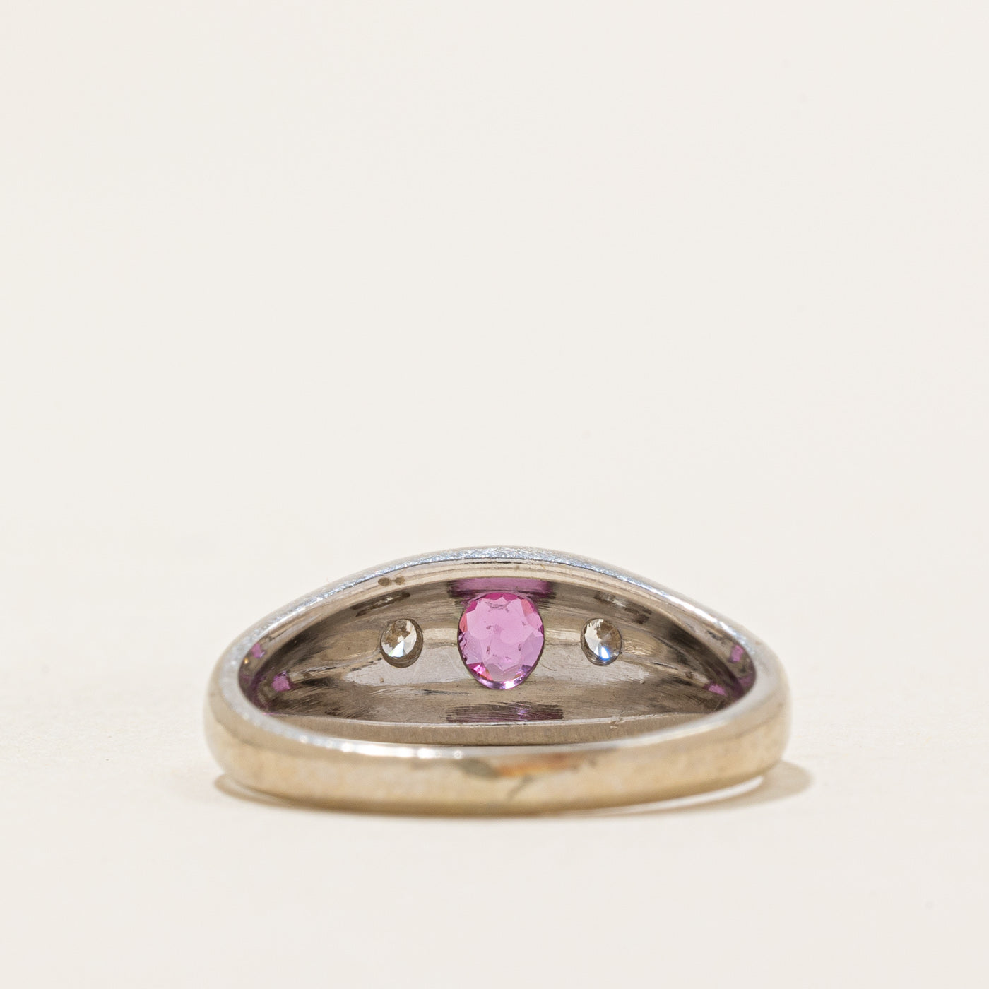 Flush Set Ruby & Diamond Dome Ring - 0.06ct Ruby & 0.03ctw Diamond Engagement Ring - Size 4.25 - Perfect for Valentine's Day, Anniversary & Wedding Gifts