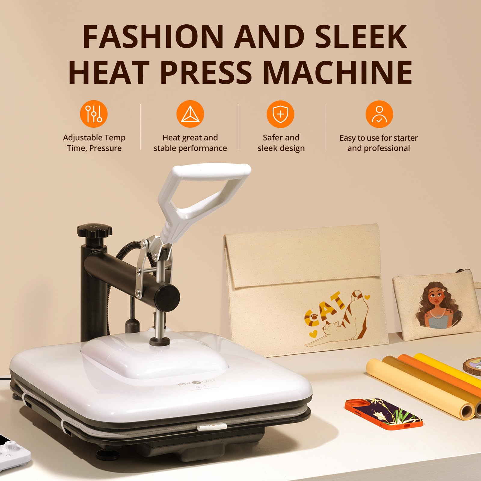 HTVRONT 15x15 Swing Away Heat Press Machine for T-Shirts - Professional Sublimation & Vinyl Heat Transfer Press - Fast Heating & Even Heat Distribution (White) - Perfect for DIY Crafts, Custom Apparel & Small Business Projects