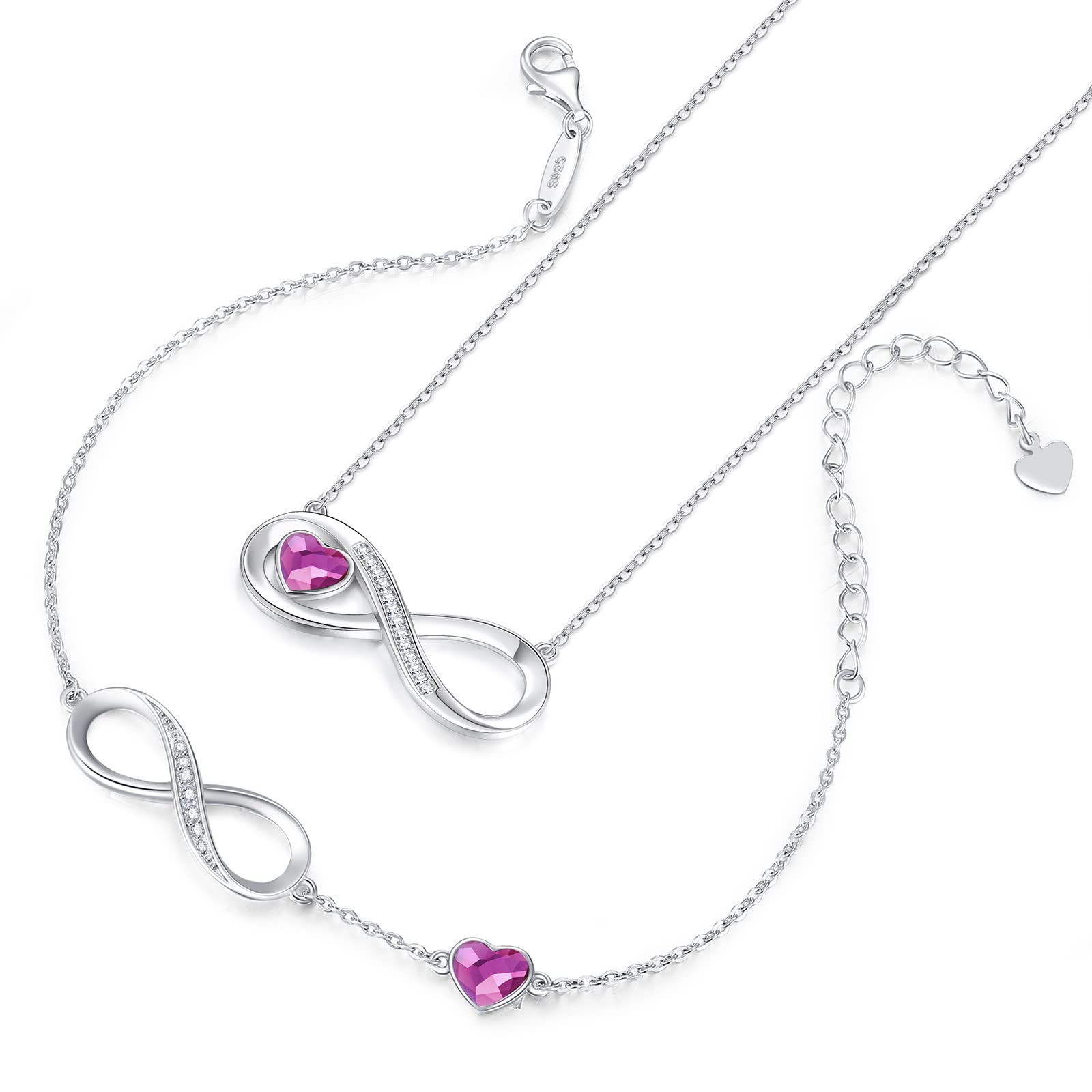 Infinity Heart Charm Bracelet & Crystal Necklace Jewelry Set for Women - 925 Sterling Silver Adjustable Gift for Mother's Day, Birthday, Valentine's Day | Perfect for Mom, Wife, Girlfriend - Elegant Everyday Wear & Special Occasion Gift