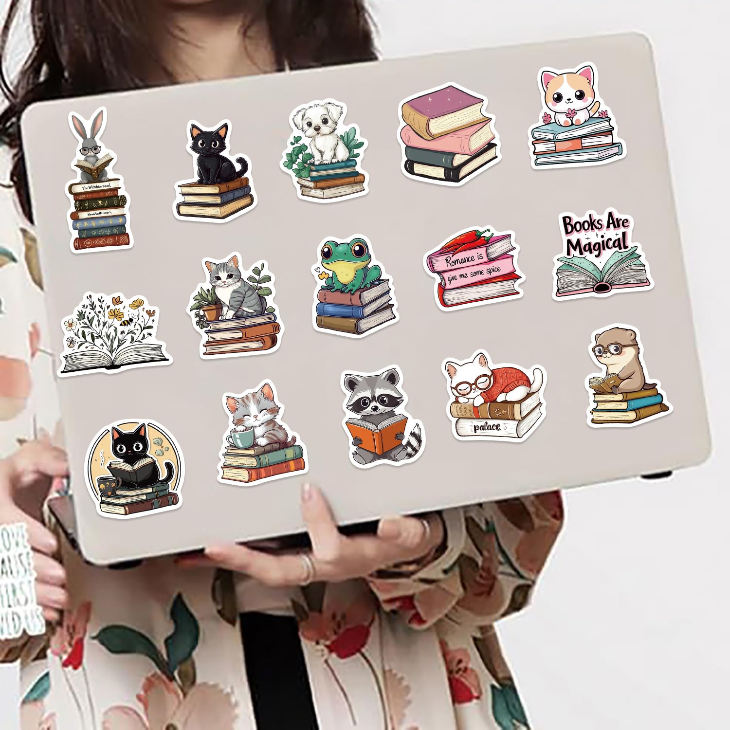 50-Piece Bookish Animal Reading Stickers Set - Cute Inspirational Quote Decals for Book Lovers, Perfect for Journals, Laptops, Scrapbooking & Kindle Covers - Great Gift for Readers & Students