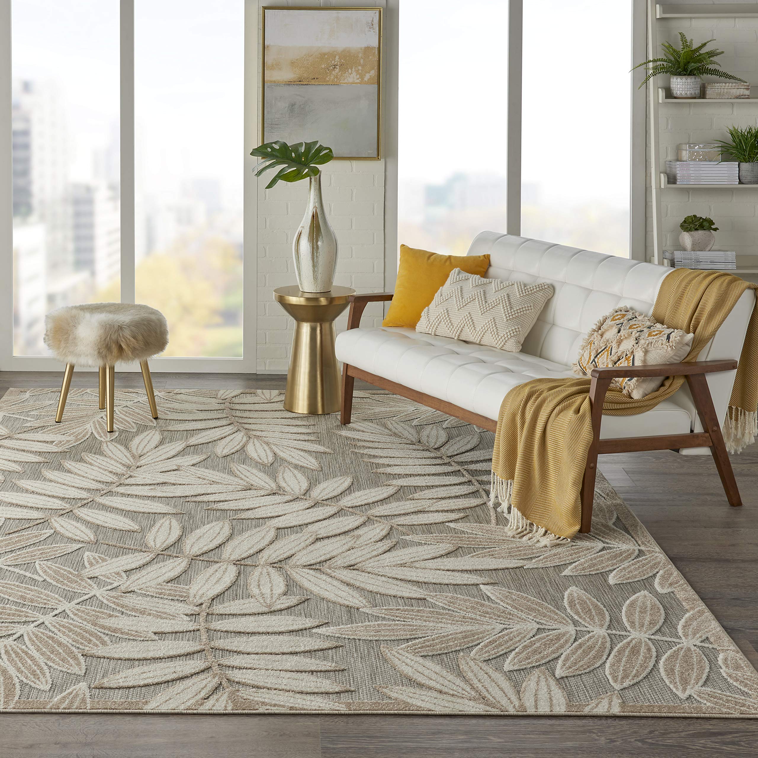 Nourison Aloha 7' x 10' Indoor Outdoor Area Rug - Natural Fiber, Easy to Clean, Non-Shedding - Perfect for Bedroom, Living Room, Dining Room, Backyard, Deck & Patio Decor (7x10)