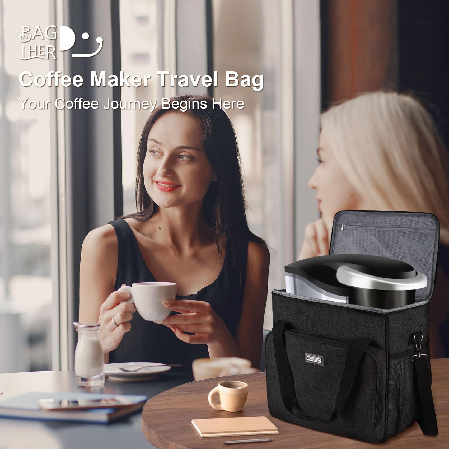 Portable Coffee Maker Travel Bag for Keurig K-Classic/K-Elite/K-Compact - Waterproof Carrying Case with Adjustable Shoulder Strap - Perfect for Camping, Office & Travel Accessories (Black)