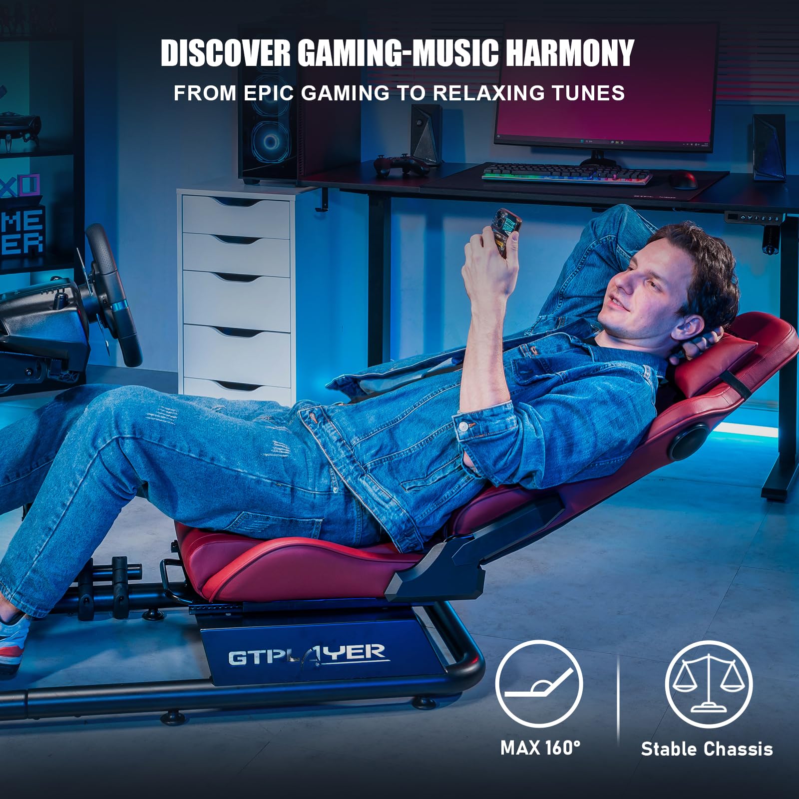 GTPLAYER Racing Simulator Cockpit with Adjustable Seat & Bluetooth Speakers - Ultra-Sturdy Alloy Steel Frame Racing Chair for PC/PS4/Xbox Gaming (Wine Red) | Perfect for Home Gaming Setup, Esports Training & Racing Simulation Enthusiasts