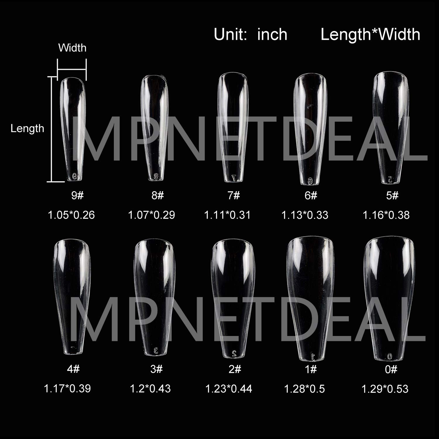 500Pcs Coffin Nails Long Ballerina False Nail Tips - Full Cover Acrylic Nail Extensions 10 Sizes with Storage Case - DIY Nail Art for Salon & Home Use - Perfect for Parties, Weddings & Special Occasions (Clear)