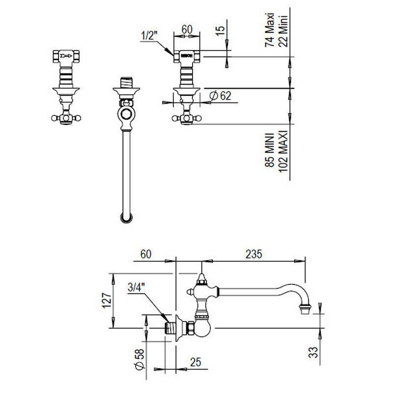 Horus Julia Wall Mounted Kitchen Faucet - Brass Mixer Tap for Sink, Perfect for Modern Home & Commercial Use
