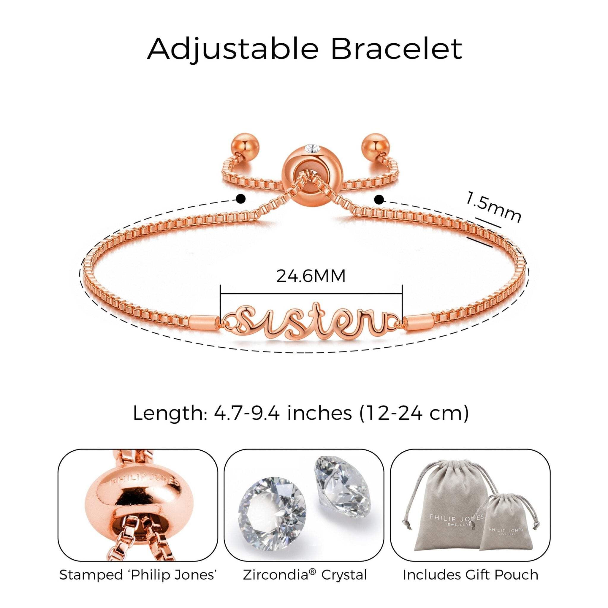 Rose Gold Plated Sister Bracelet with Zircondia® Crystals - Perfect Gift for Sisters