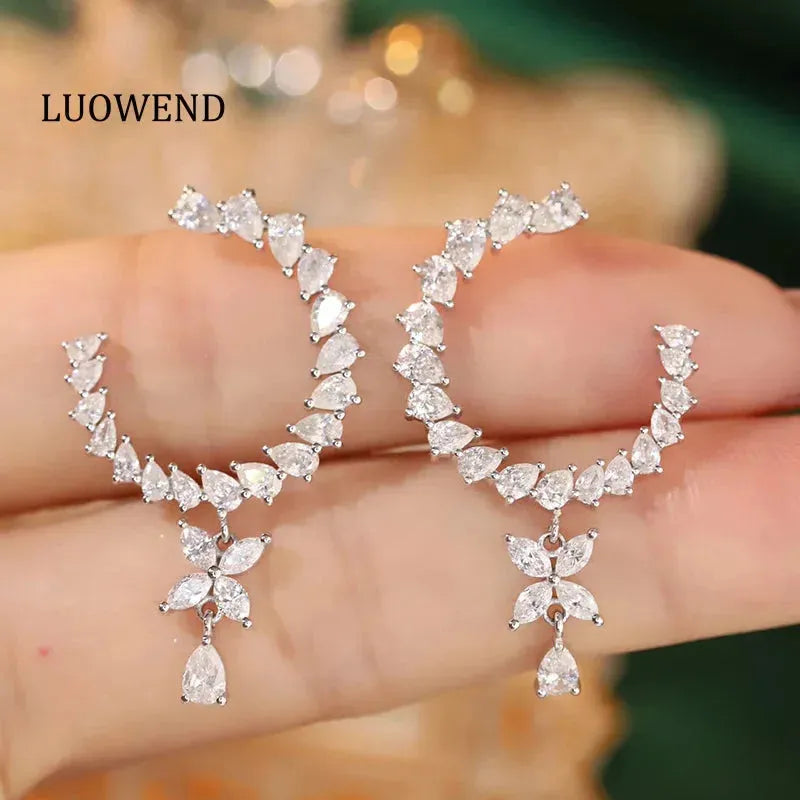 18K White Gold Moon Drop Earrings with 2.9 Carat Natural Diamonds | Romantic Wedding Jewelry for Women | Perfect for Bridal, Anniversary & Special Occasion Gifts