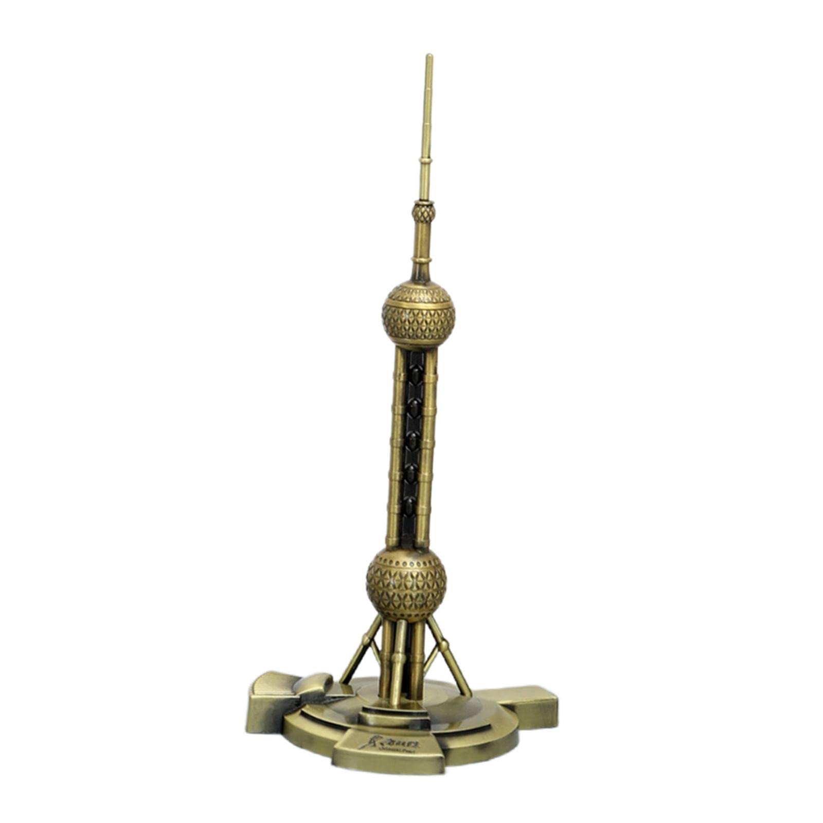 YUDEWSE Bronze Shanghai Oriental Pearl Tower Miniature Model - Alloy Famous Landmark Sculpture for Home Office Feng Shui Decoration | Perfect Gift for Collectors & Travel Enthusiasts