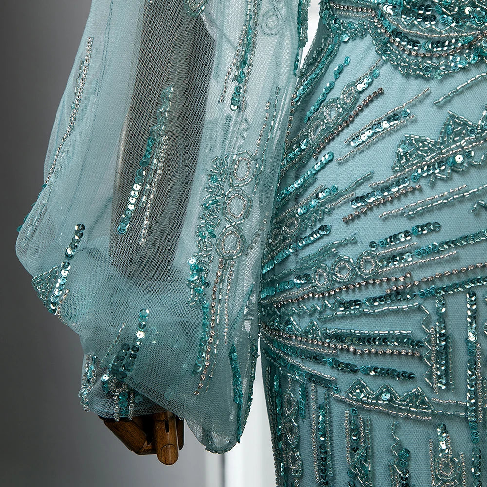 Serene Hill Turquoise Mermaid Evening Gown with High Split - Elegant Luxury Beaded Dress for Women 2025 | Perfect for Prom, Gala, and Formal Parties