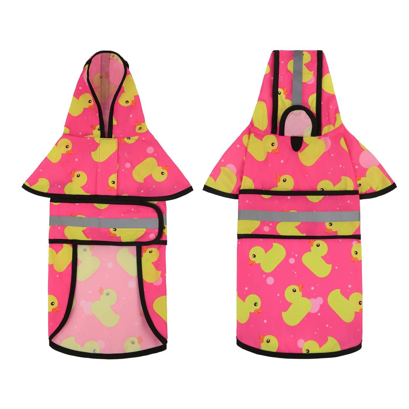HDE Waterproof Dog Raincoat with Hood - Pink Ducks Print, Small to X-Large Sizes for Dogs & Puppies | Outdoor Walking, Rainy Day Protection, Pet Fashion Accessory