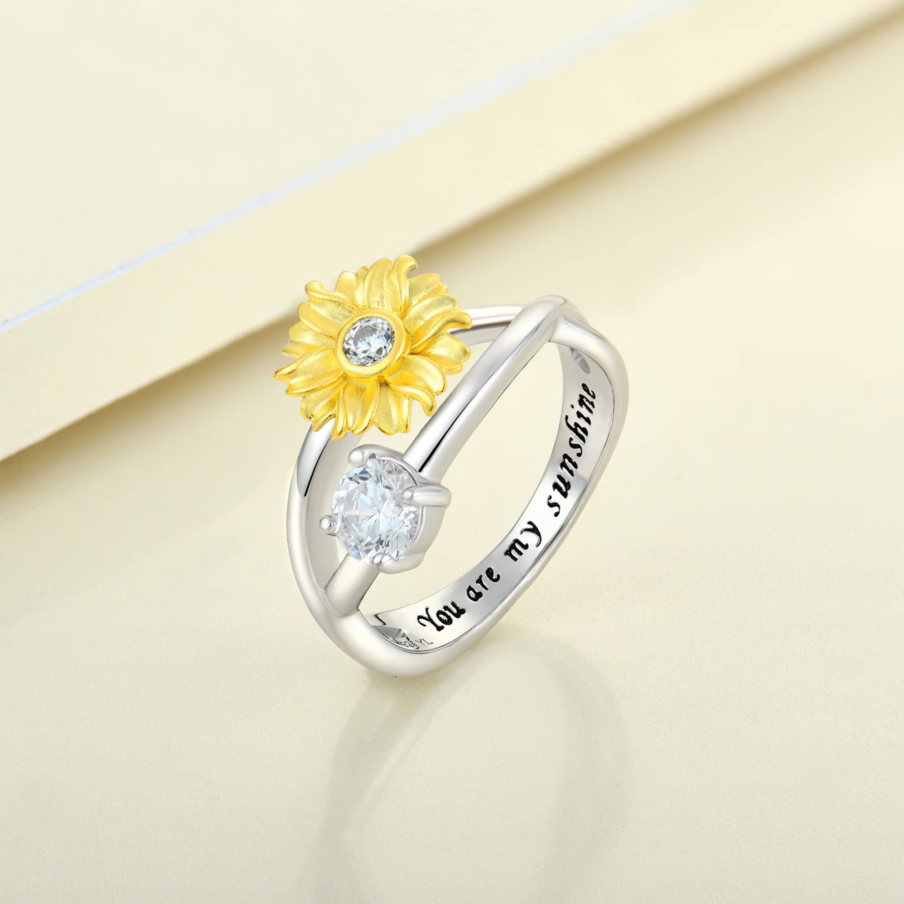 YL Sunflower Rings for Women - 925 Sterling Silver Infinity Rings with Cubic Zirconia Flower Jewelry - Perfect for Everyday Wear, Gift Giving & Special Occasions